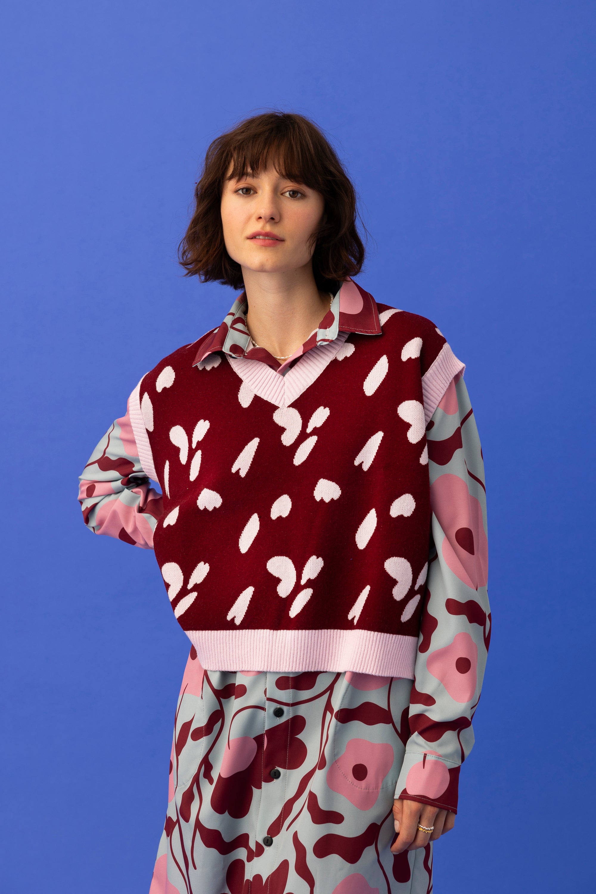 SNOWDROP KNITTED VEST- DALMATIAN COLOURS