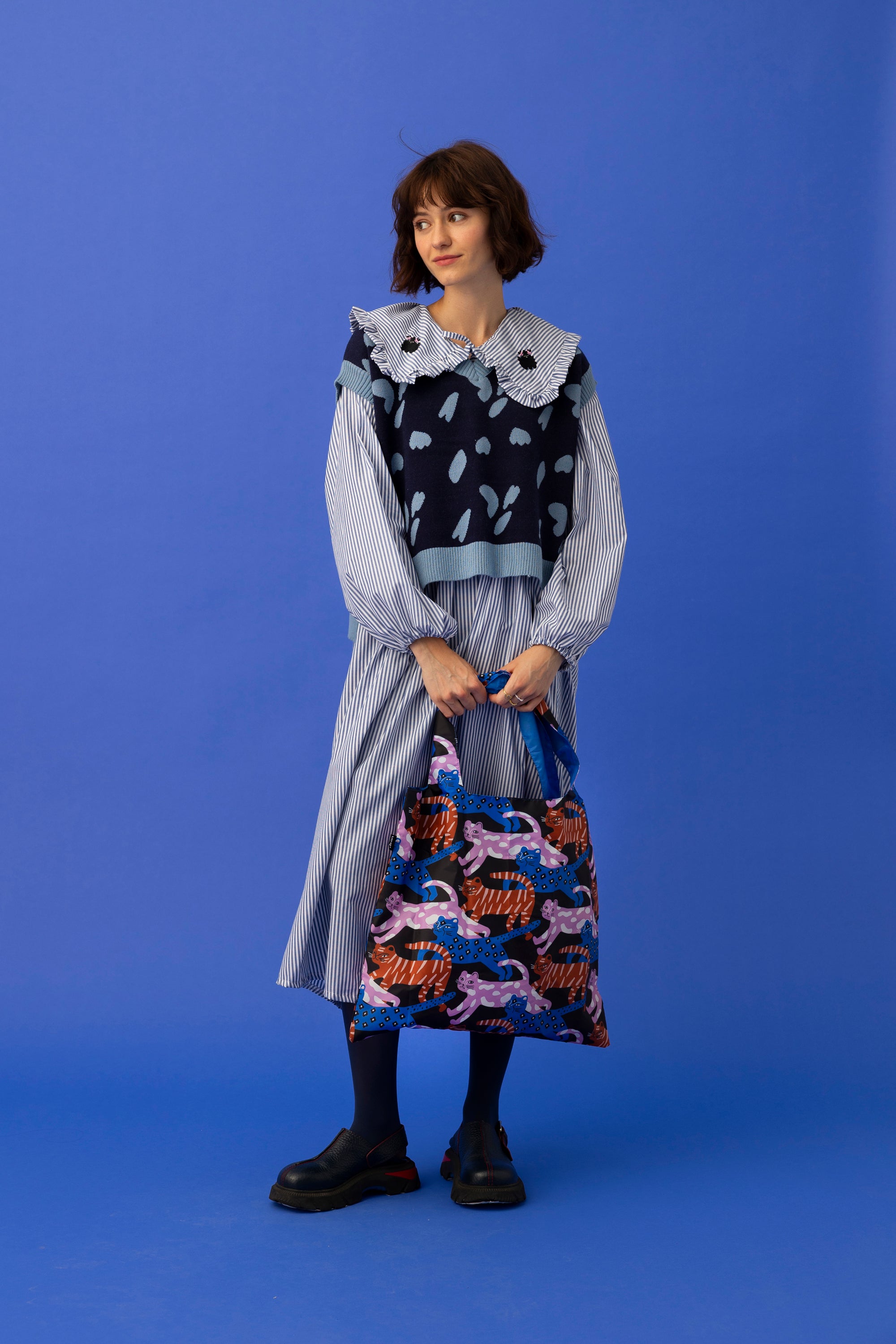 WYLIE COLLAR DRESS- FLUFFY DOG WITH STRIPES