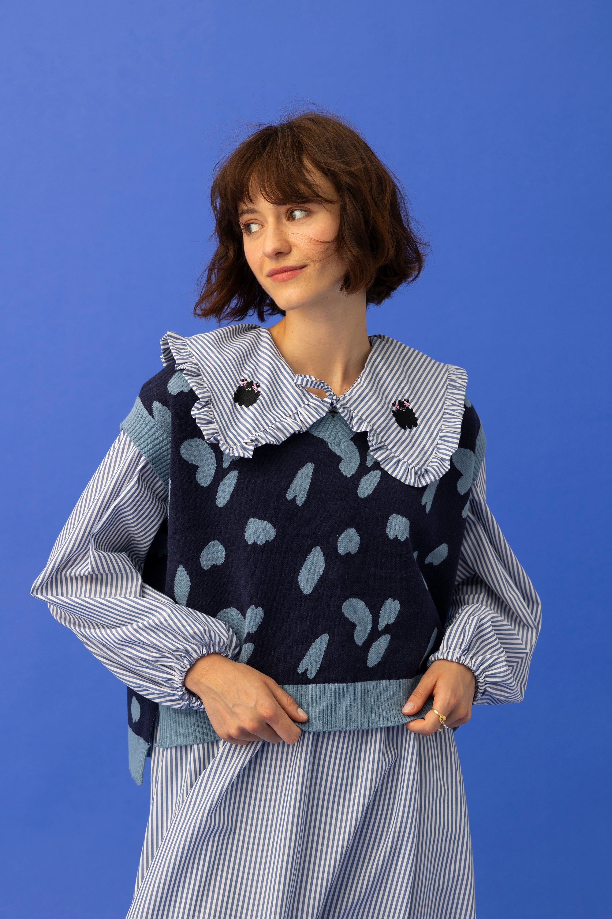 WYLIE COLLAR DRESS- FLUFFY DOG WITH STRIPES