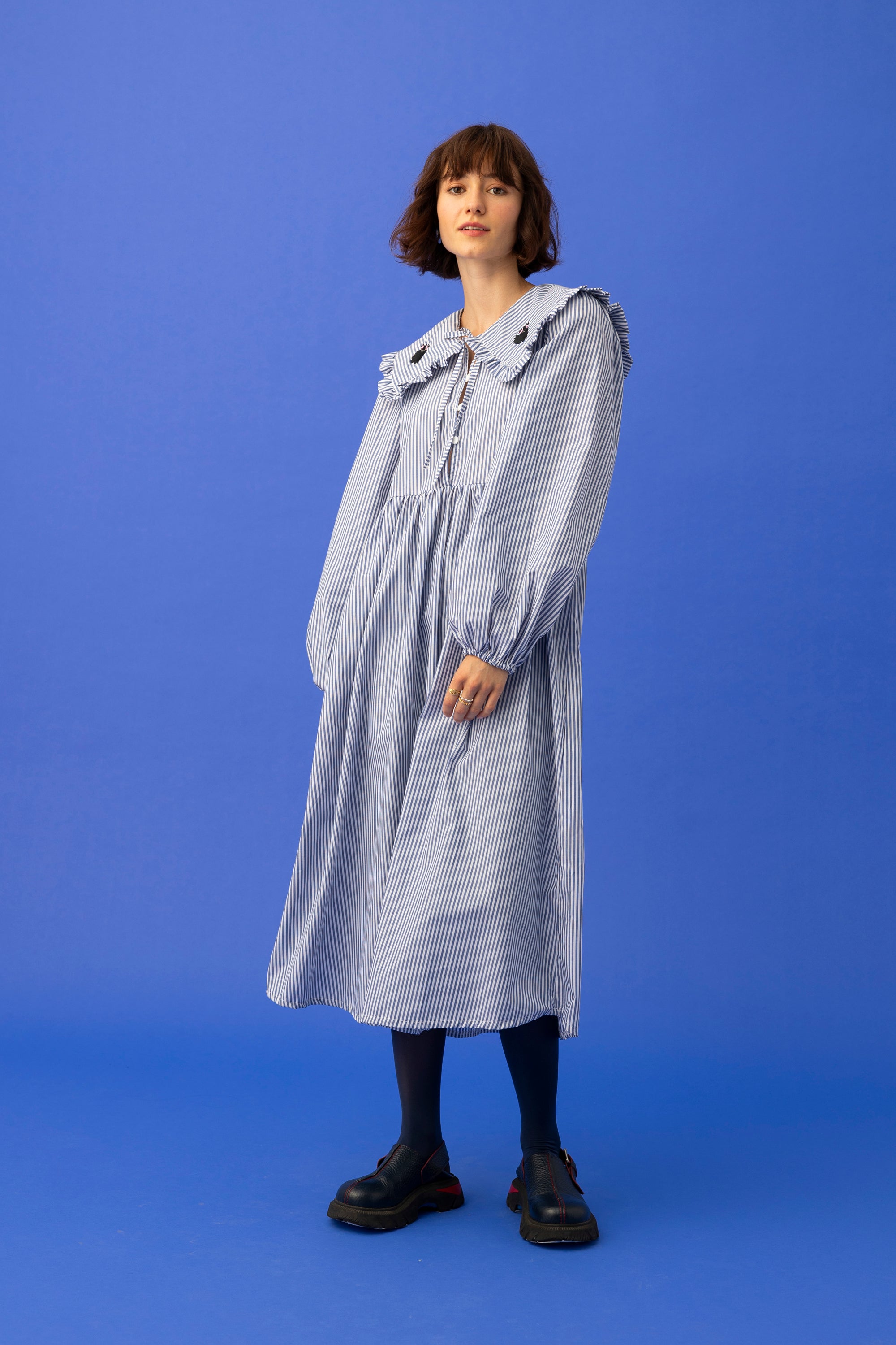 WYLIE COLLAR DRESS- FLUFFY DOG WITH STRIPES