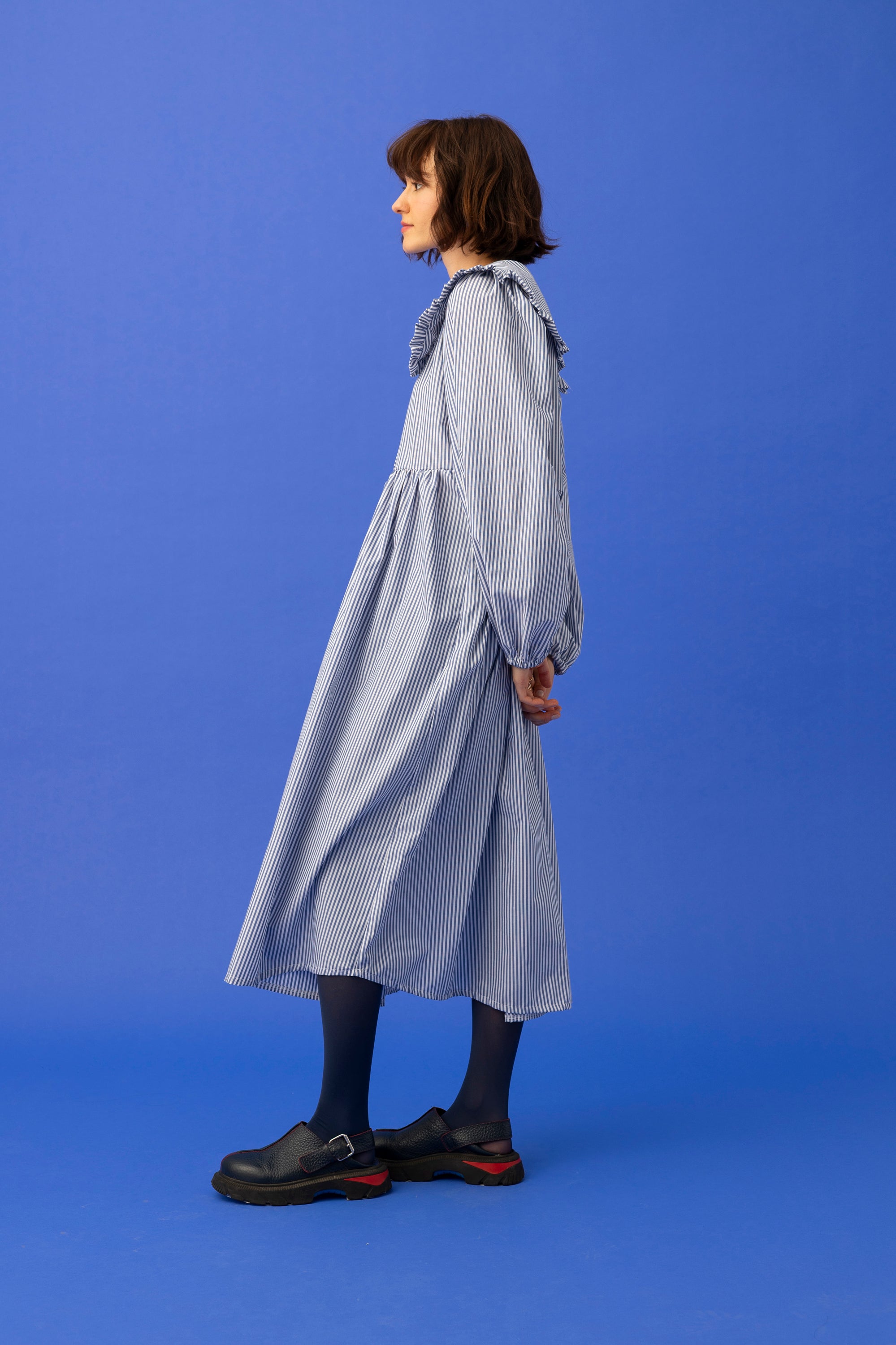 WYLIE COLLAR DRESS- FLUFFY DOG WITH STRIPES