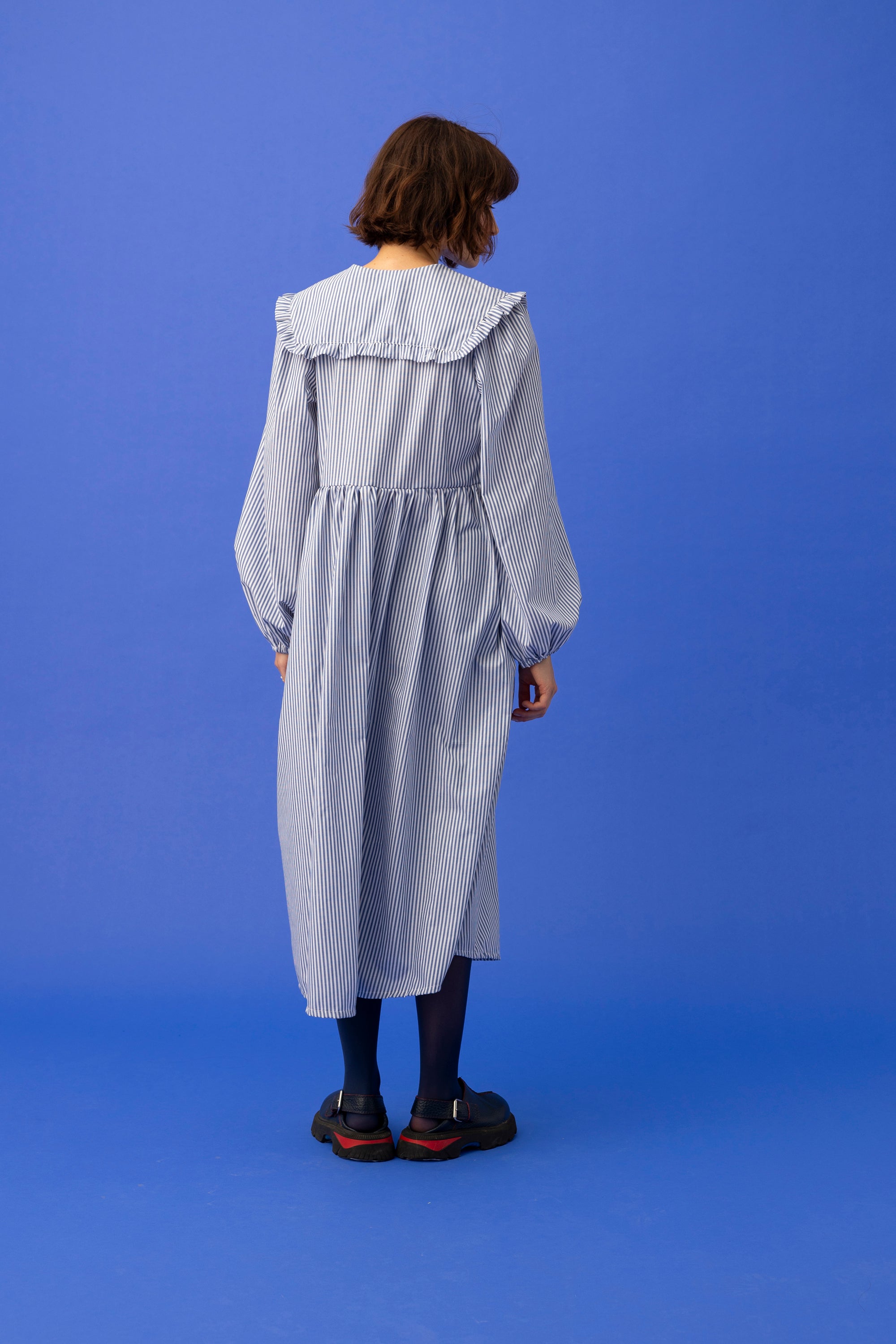 WYLIE COLLAR DRESS- FLUFFY DOG WITH STRIPES