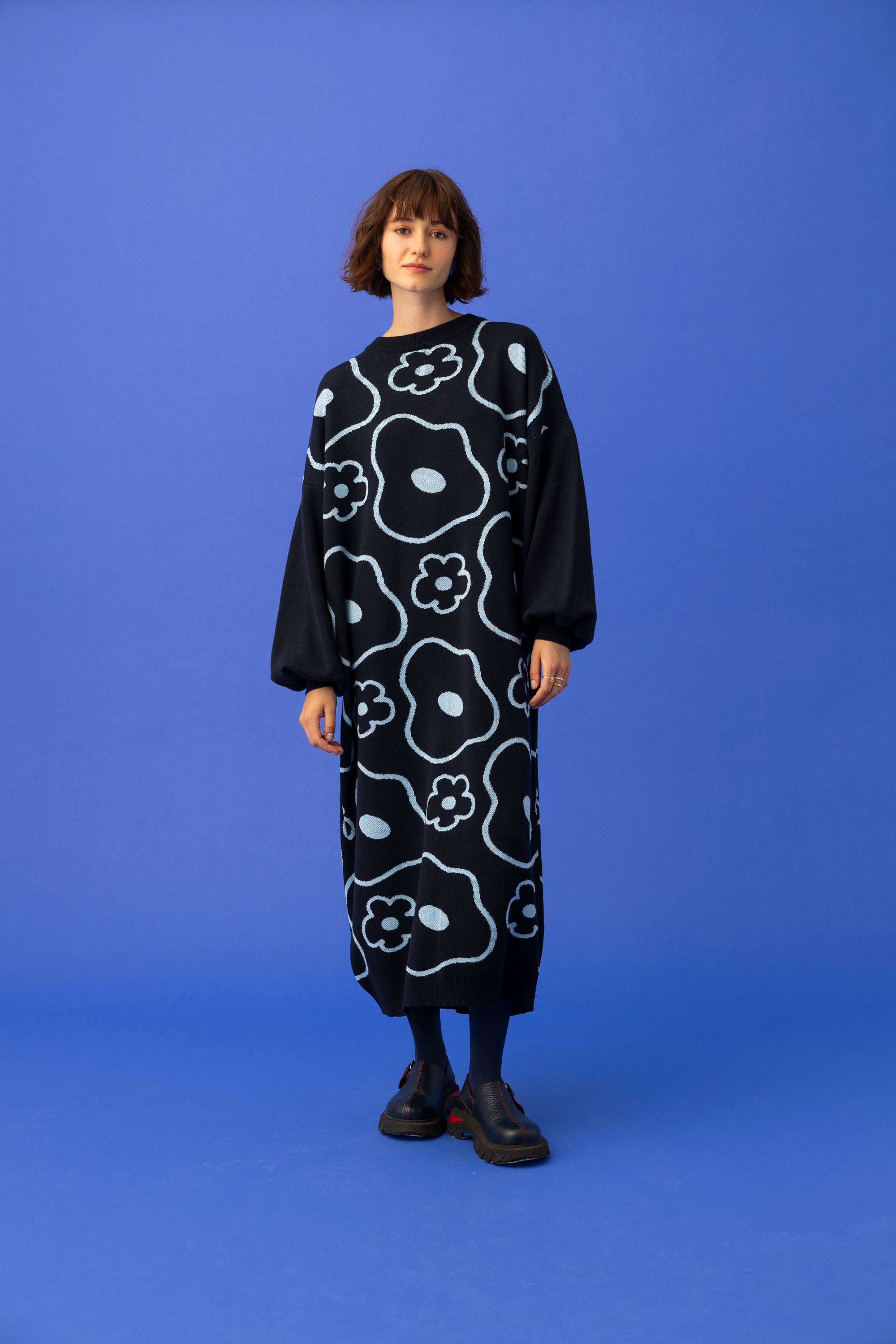 ELLE KNITTED DRESS- MINIMAL FLORAL COLOURS