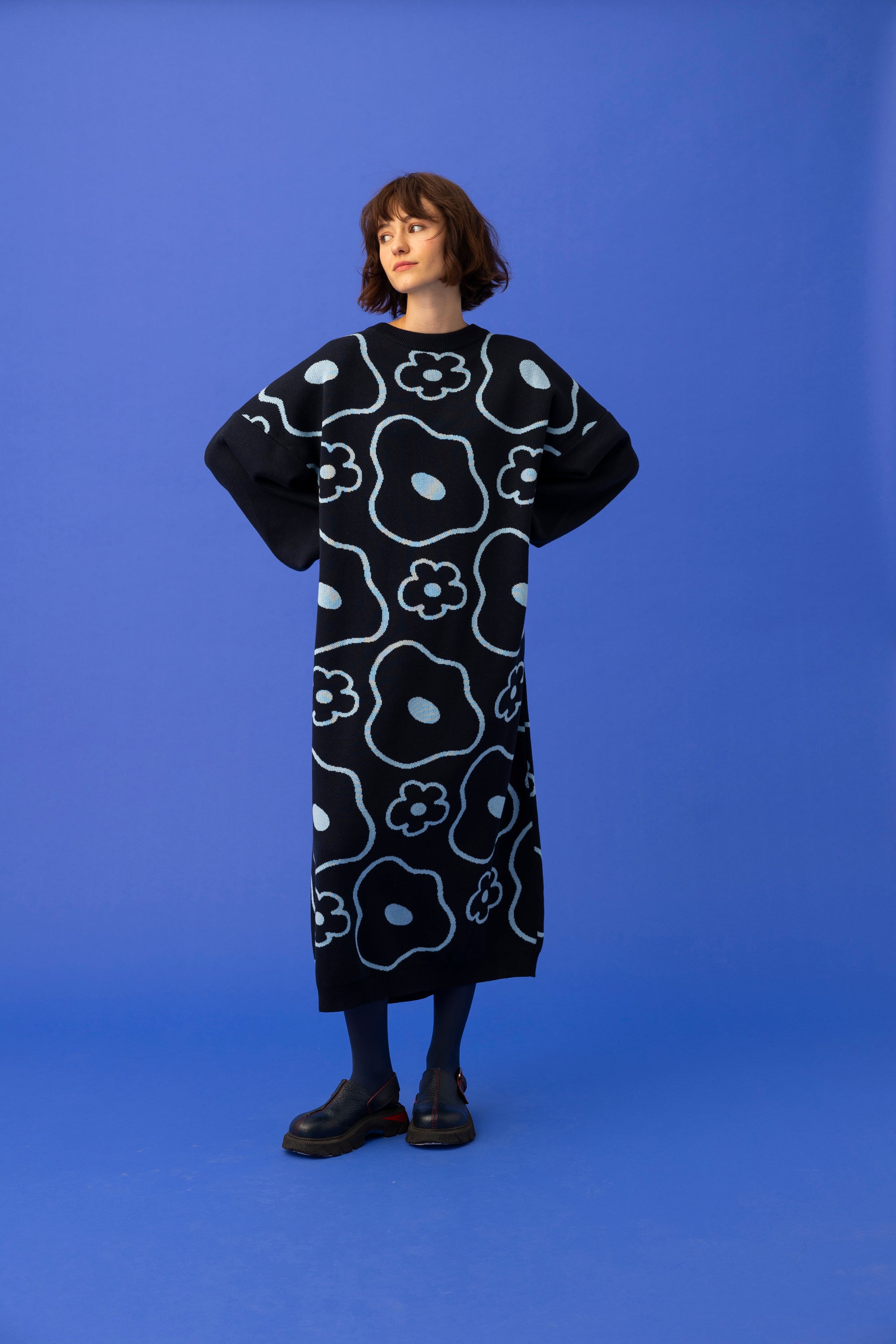 ELLE KNITTED DRESS- MINIMAL FLORAL COLOURS