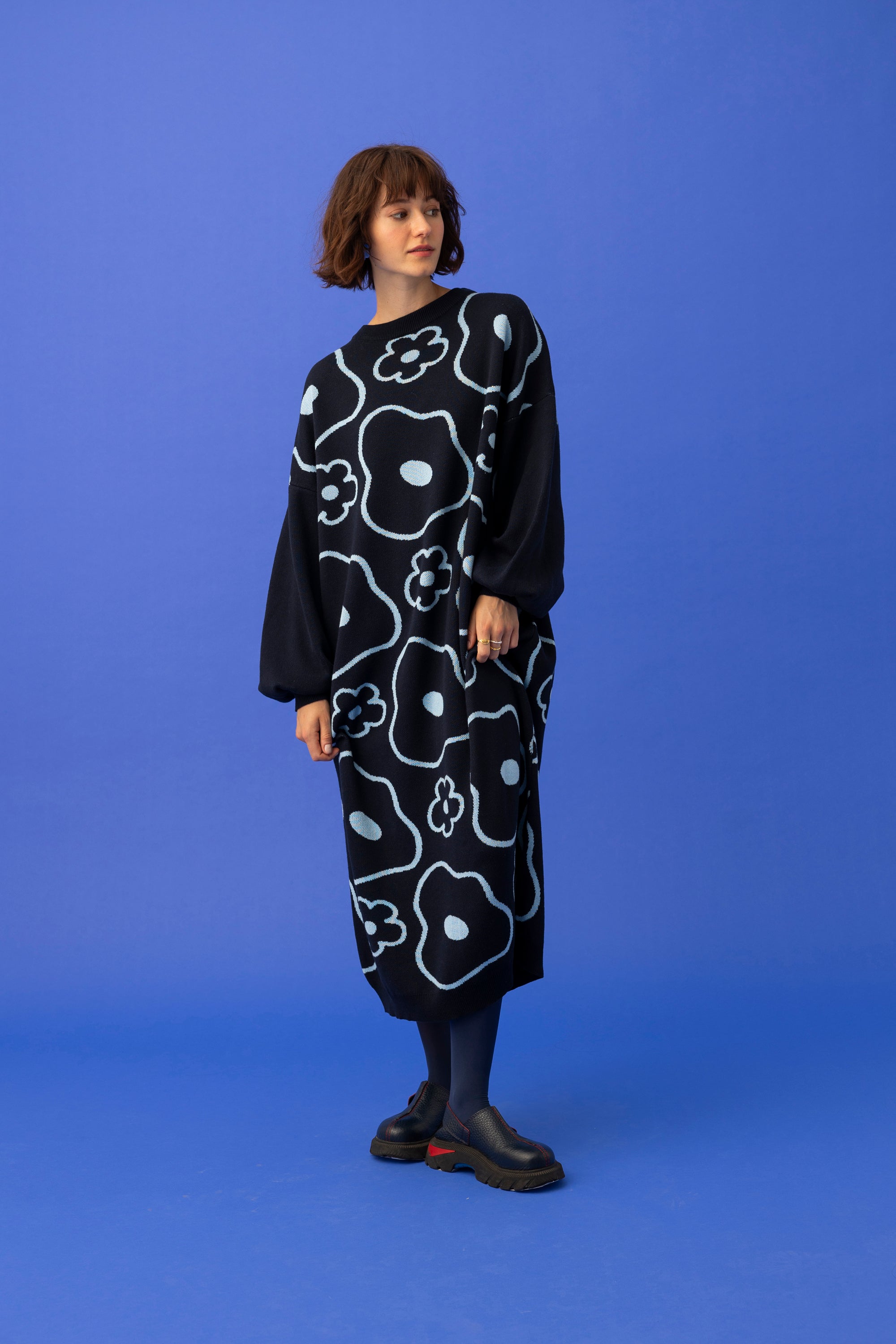 ELLE KNITTED DRESS- MINIMAL FLORAL COLOURS