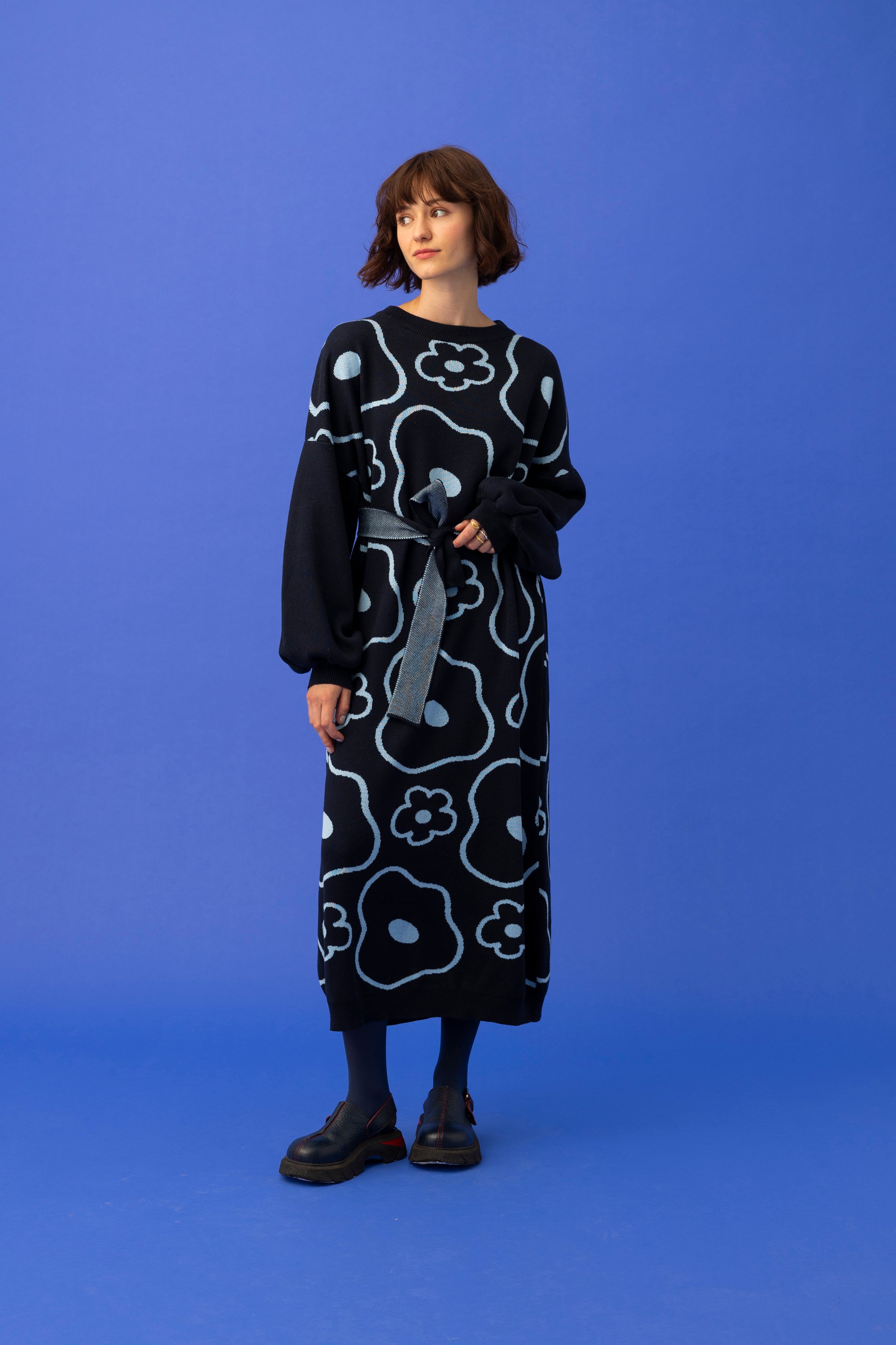 ELLE KNITTED DRESS- MINIMAL FLORAL COLOURS