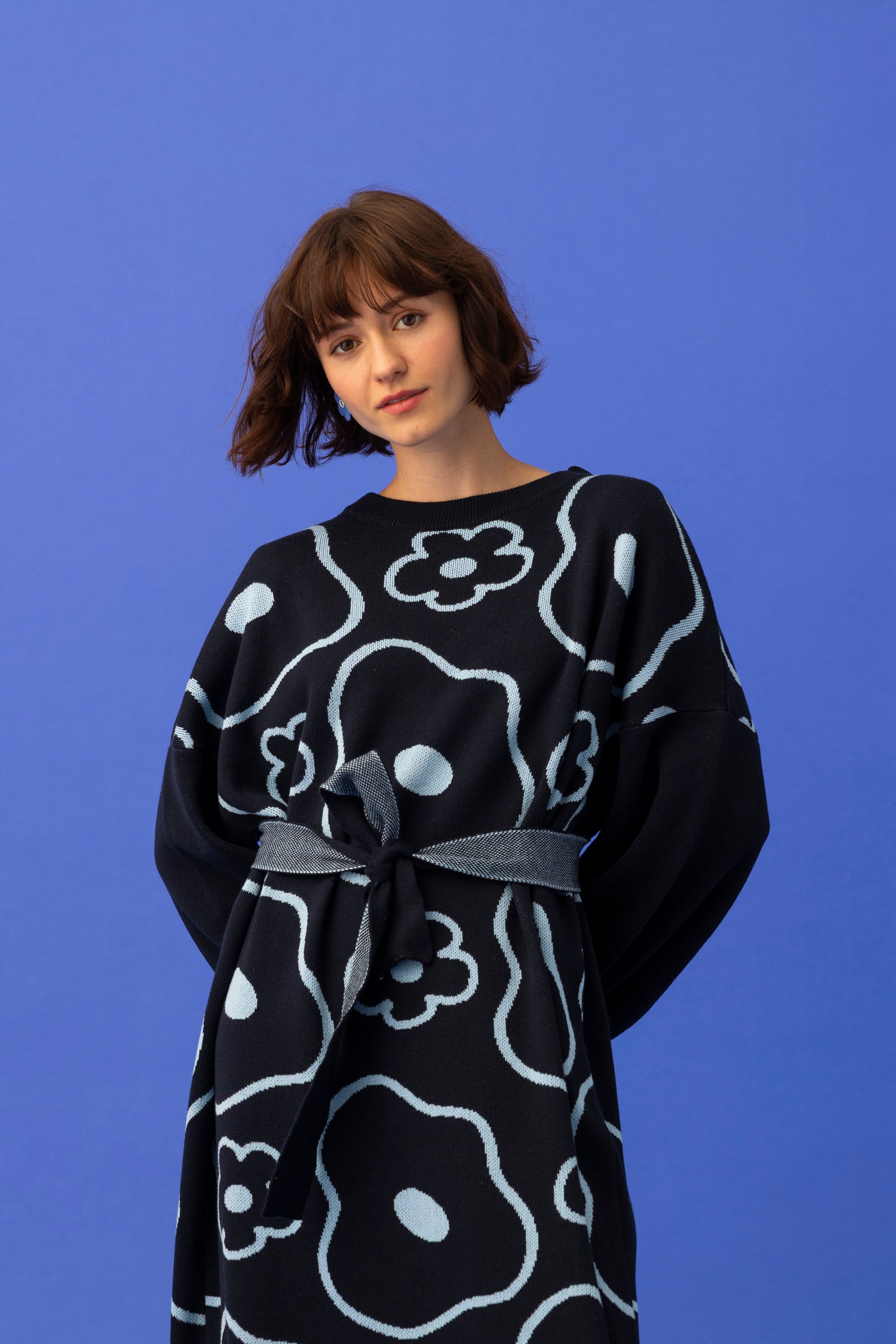 ELLE KNITTED DRESS- MINIMAL FLORAL COLOURS