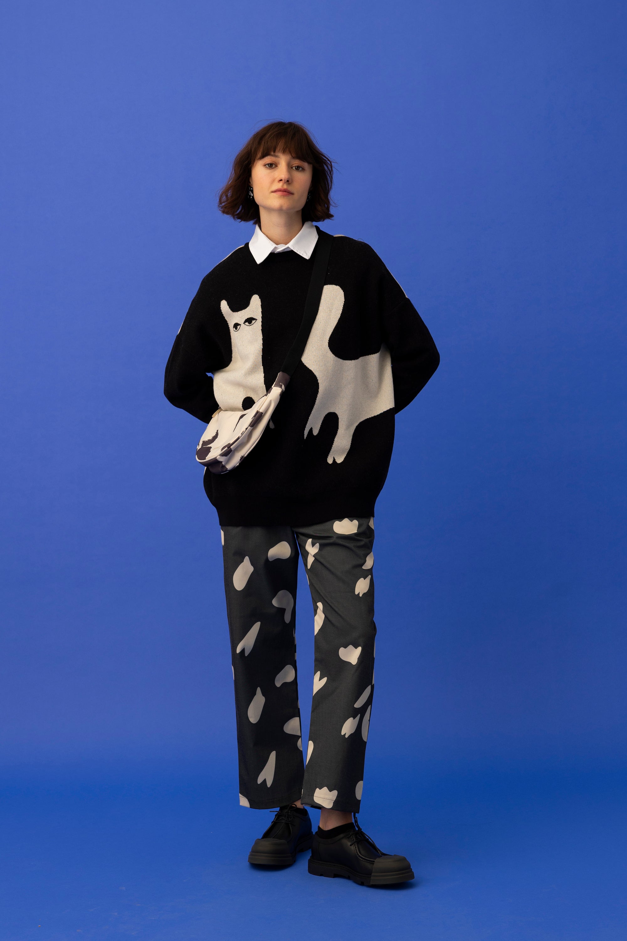 CAT SWEATER- BLACK & ECRU