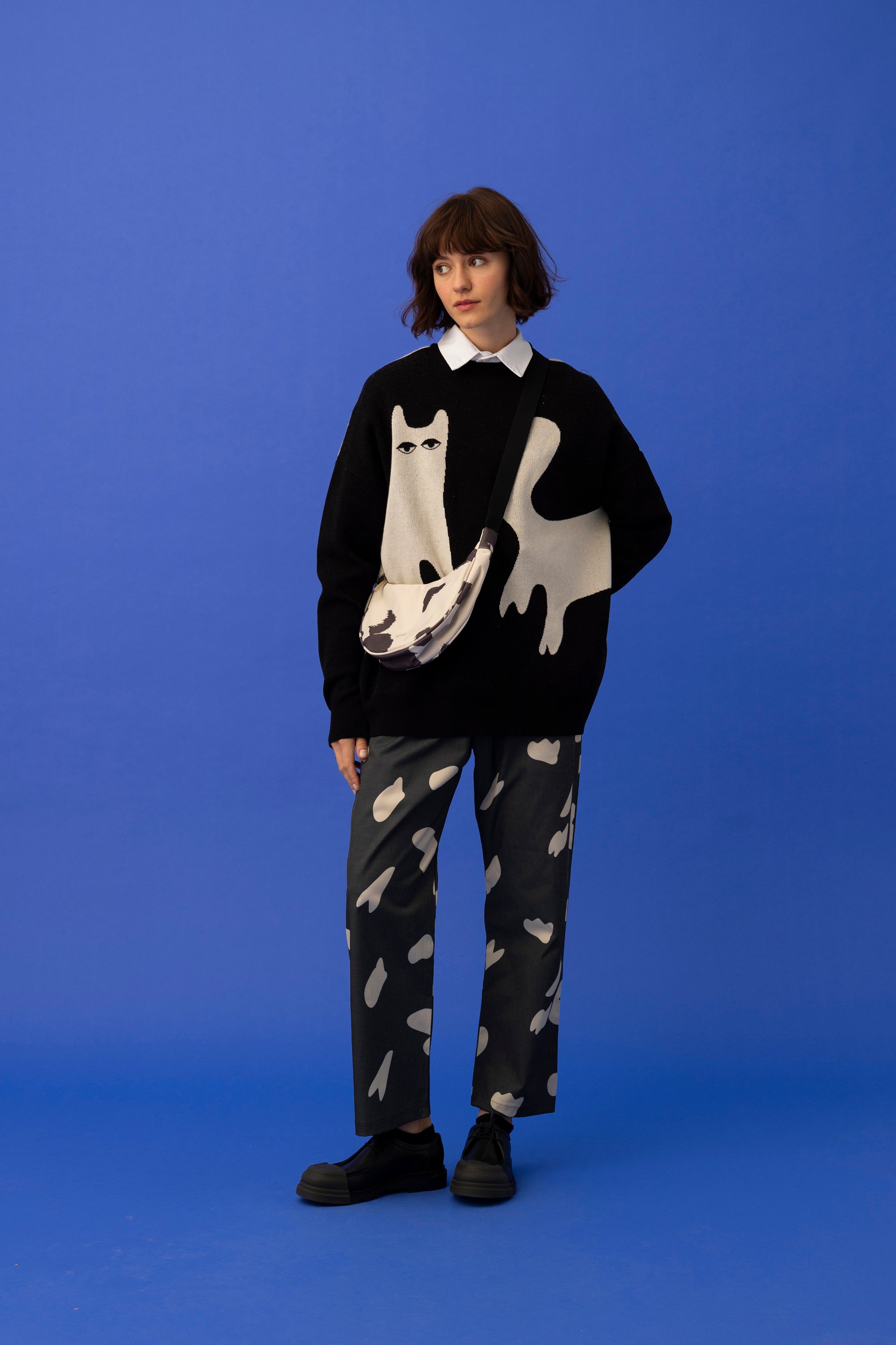 CAT SWEATER- BLACK & ECRU