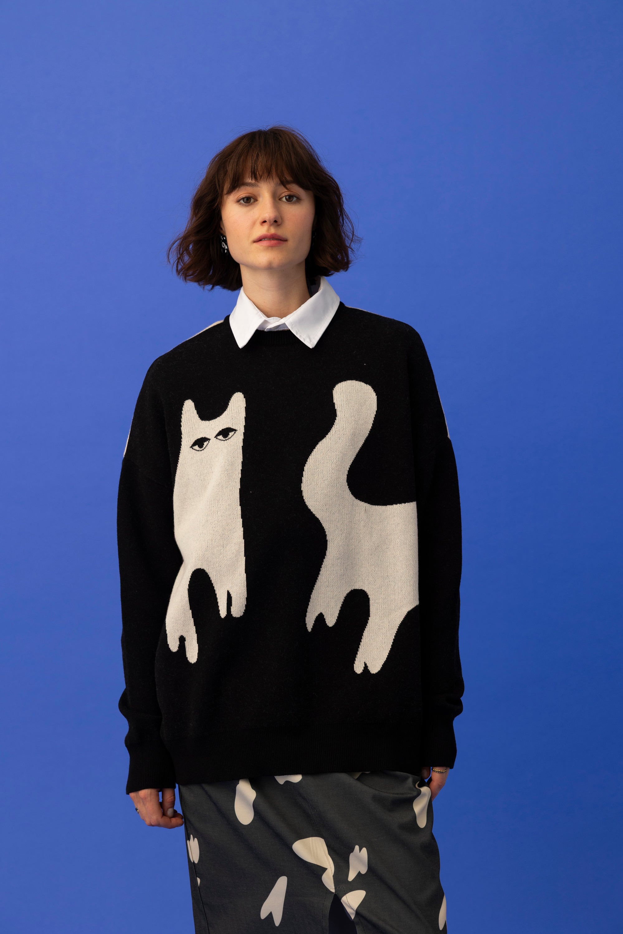 CAT SWEATER- BLACK & ECRU