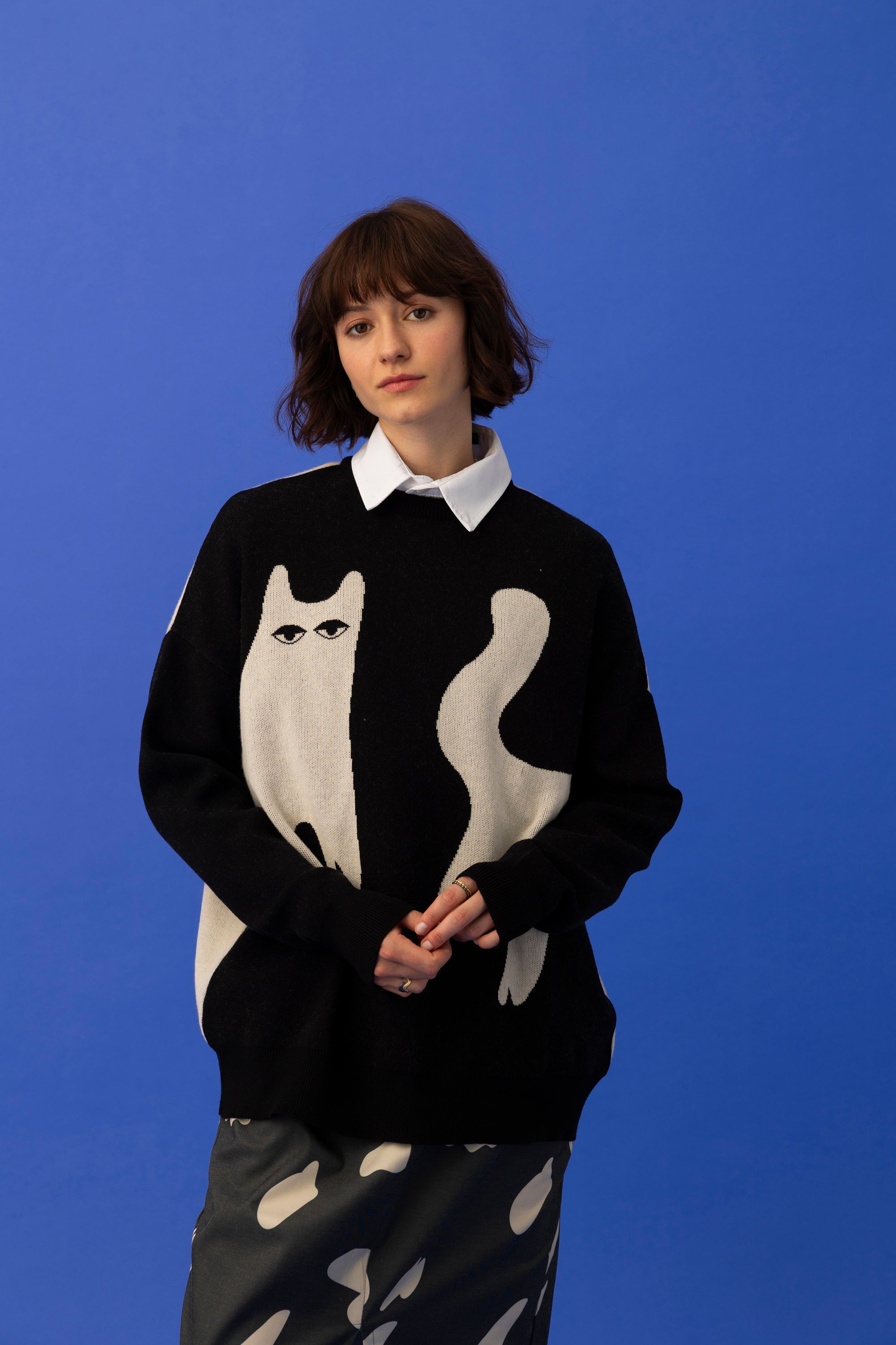 CAT SWEATER- BLACK & ECRU