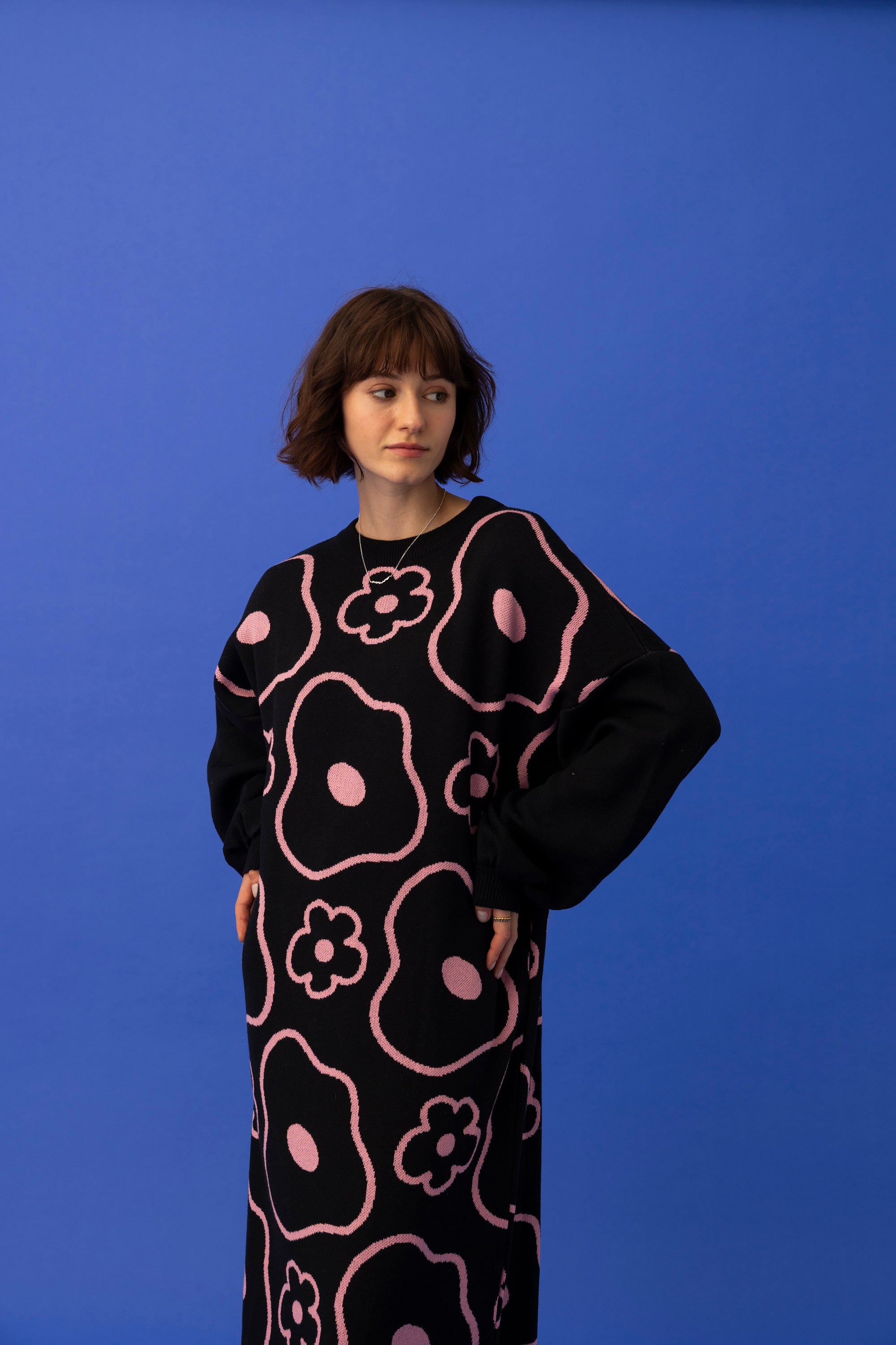 ELLE KNITTED DRESS- MINIMAL FLORAL COLOURS