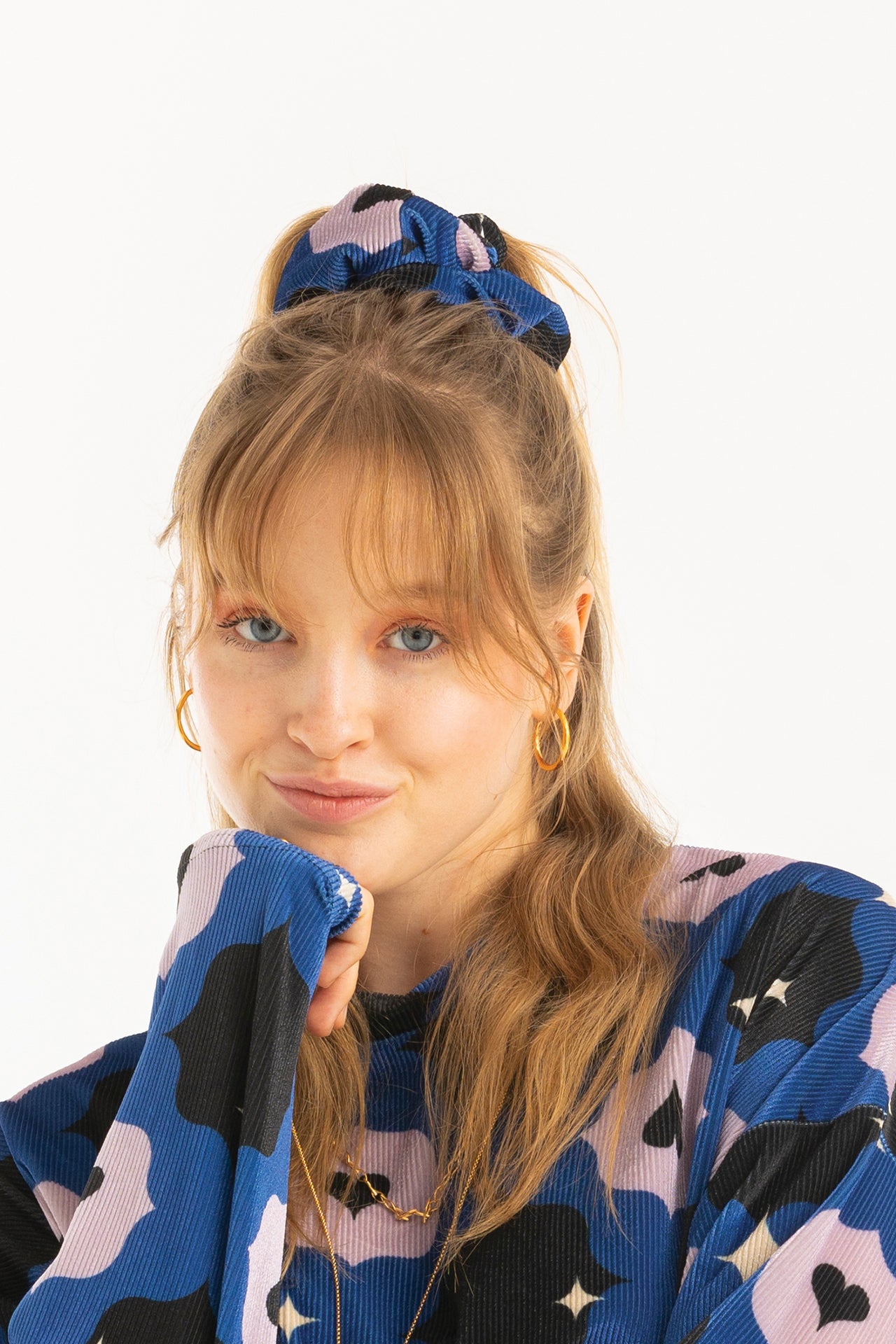ICE POP CHUNKY SCRUNCHIE- VINTAGE TILE BLUE