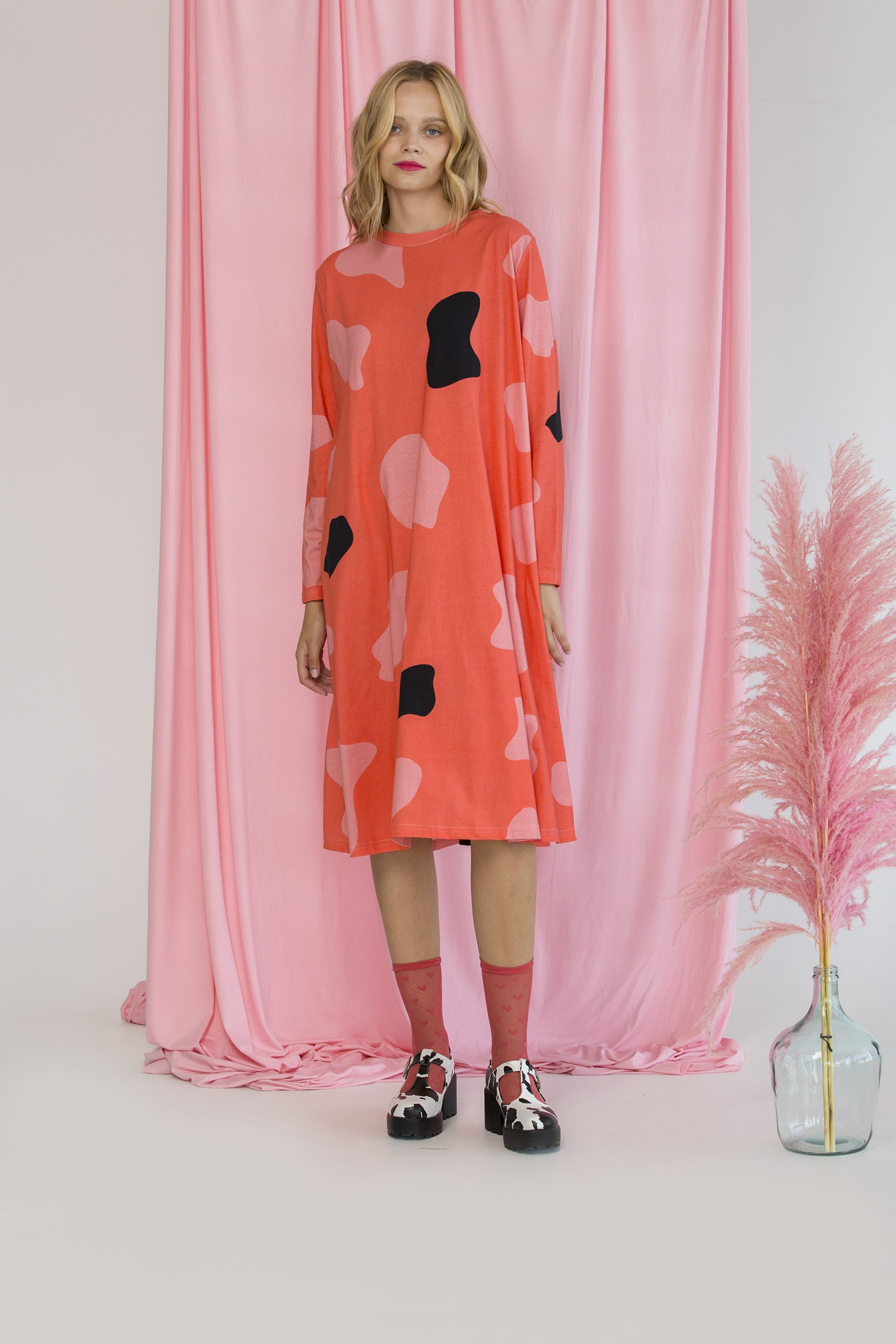 TSHIRT DRESS PEGGY-CRAZY COW CORAL