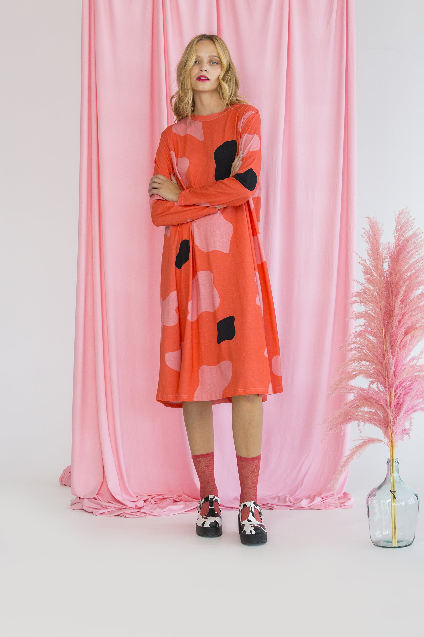 TSHIRT DRESS PEGGY-CRAZY COW CORAL