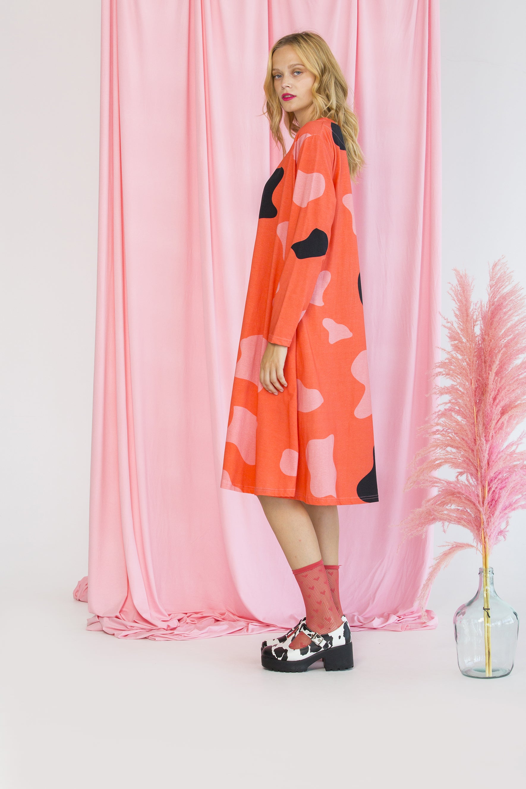 TSHIRT DRESS PEGGY-CRAZY COW CORAL