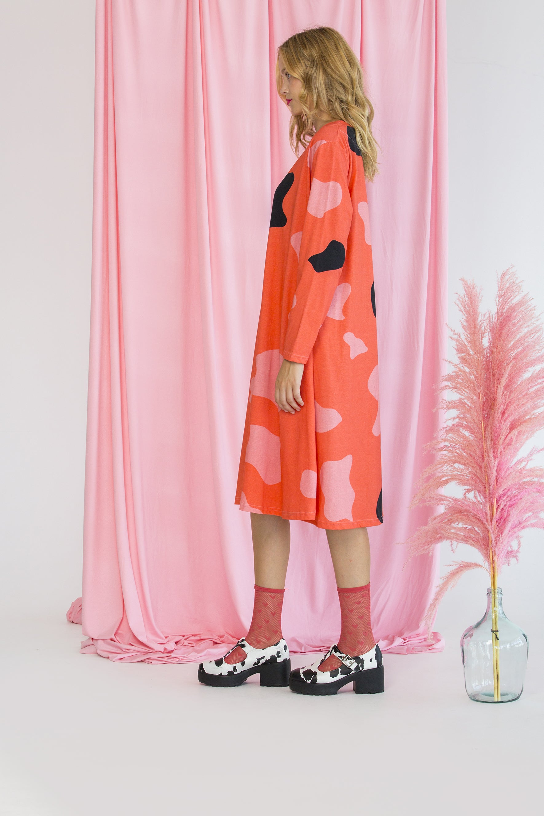 TSHIRT DRESS PEGGY-CRAZY COW CORAL