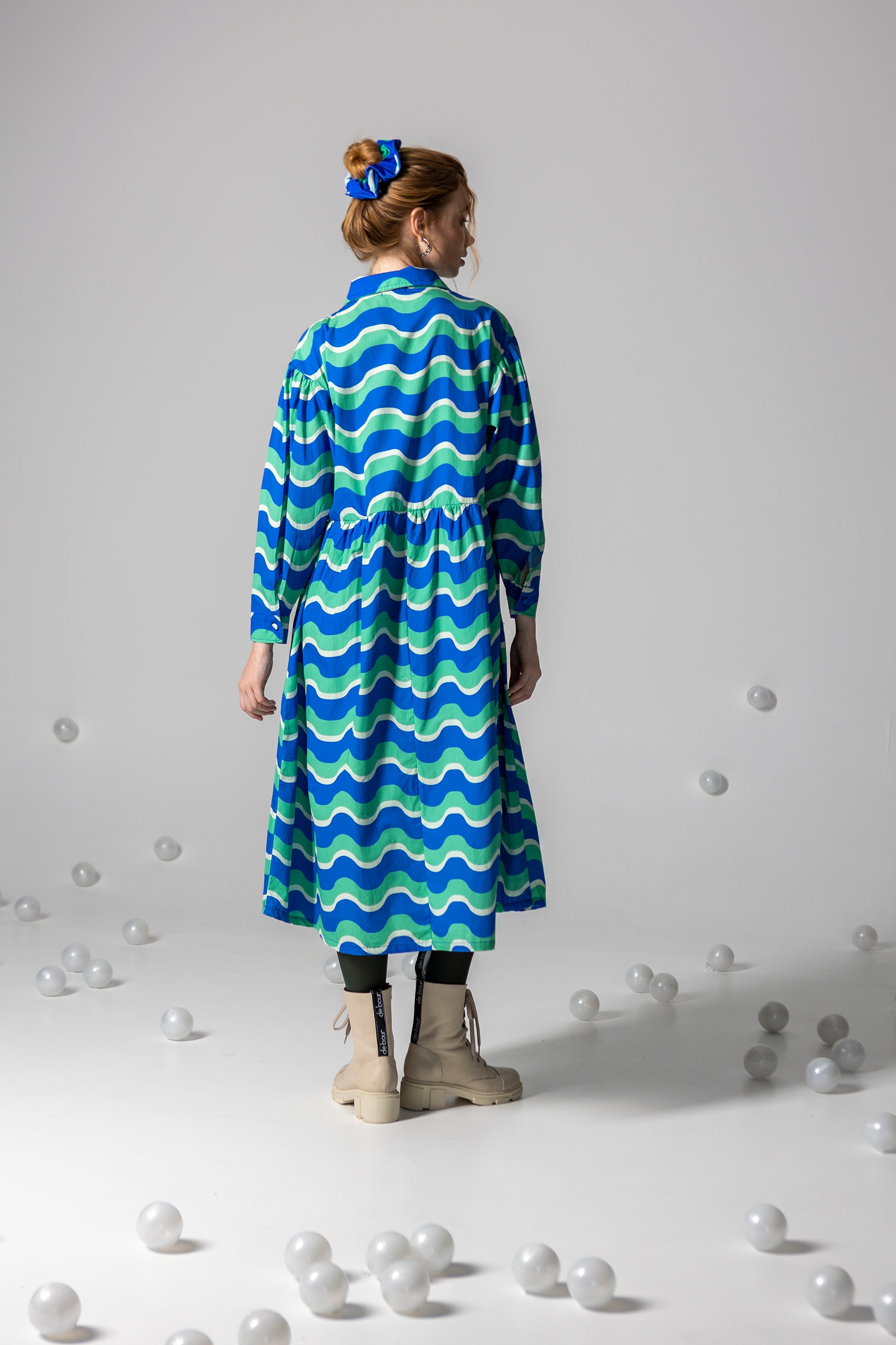 DRESS LOLA LONG SLEEVE- HAPPY WAVES BLUE AND GREEN