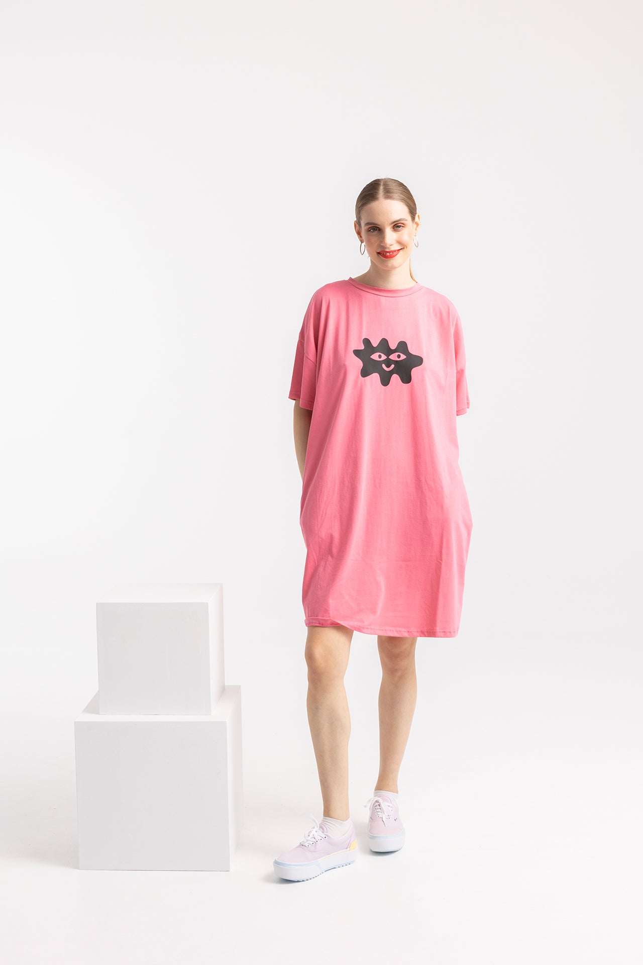 TSHIRT DRESS JOJO OVERSIZED- HAPPY FACE COLOURS