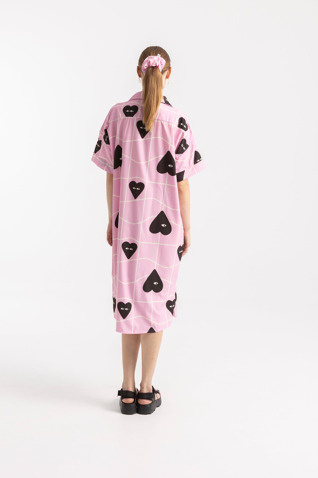 DRESS PRIVATE WITH REVERE COLLAR- GRID HEARTS