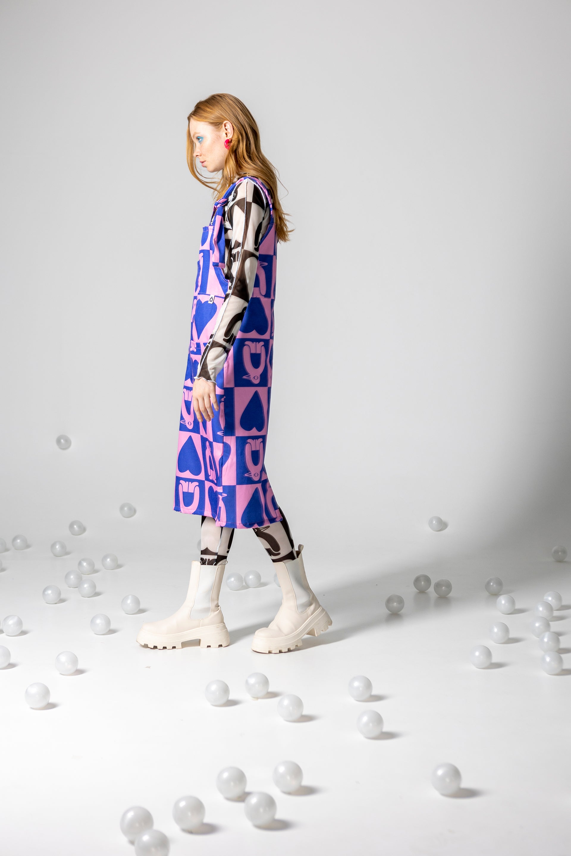 DANGAREES DRESS BOO- ADELIE CHESS BLUE AND PINK