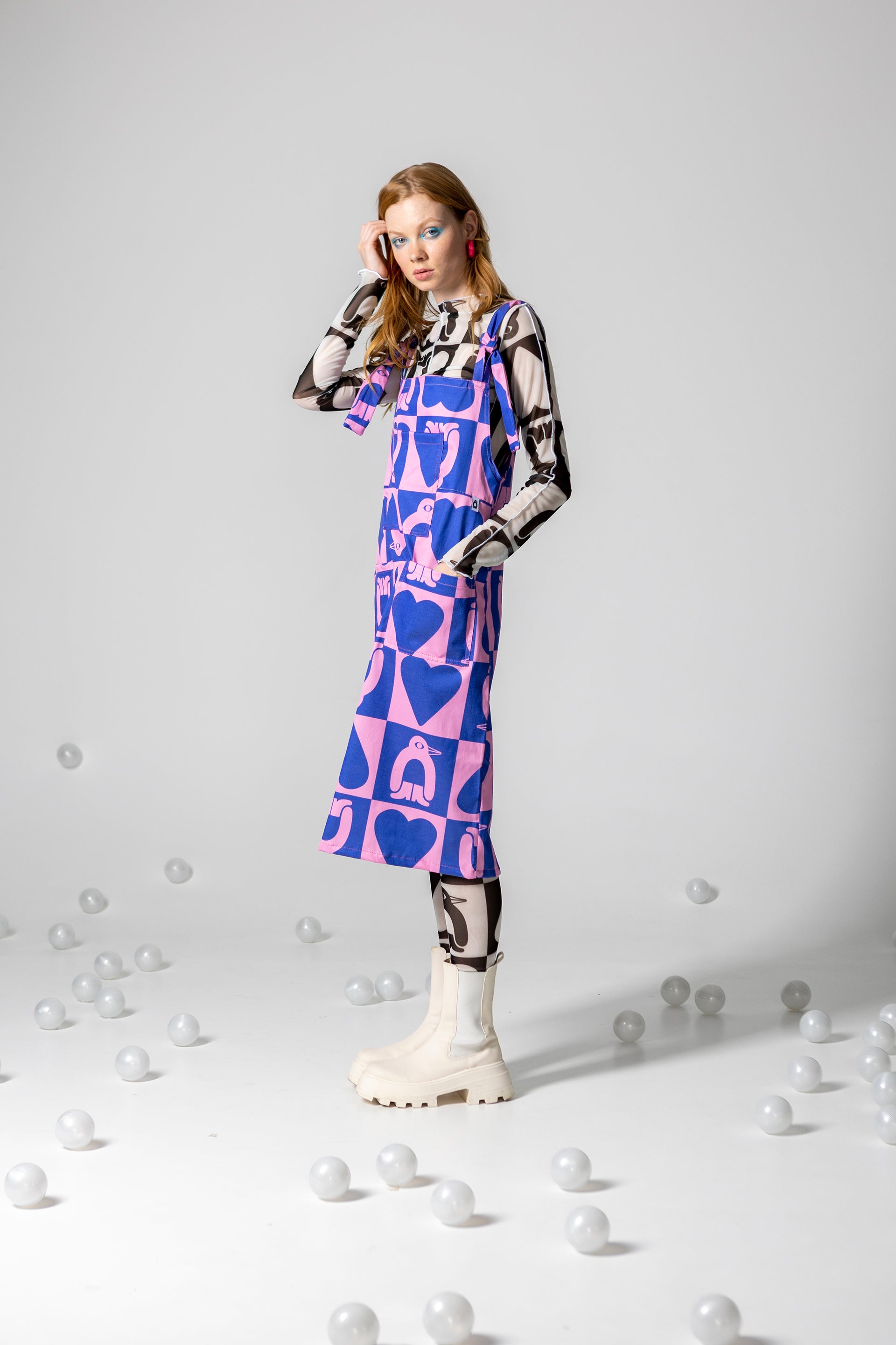 DANGAREES DRESS BOO- ADELIE CHESS BLUE AND PINK