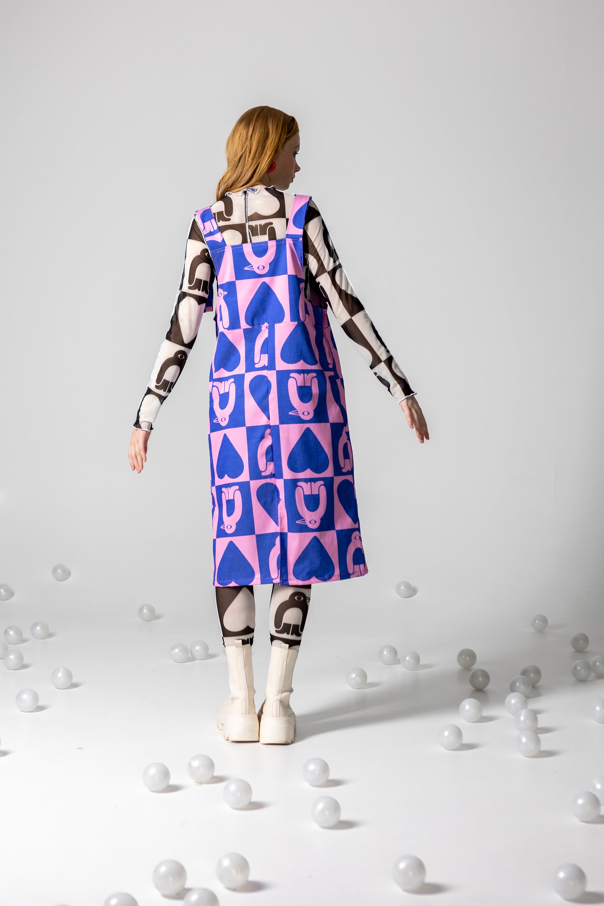 DANGAREES DRESS BOO- ADELIE CHESS BLUE AND PINK