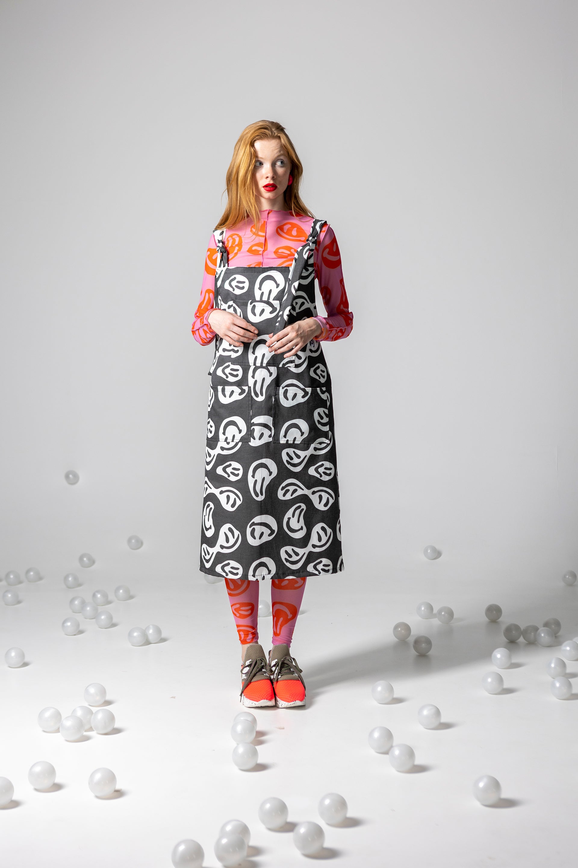 DANGAREES DRESS BOO- JUST SMILE BLACK AND WHITE