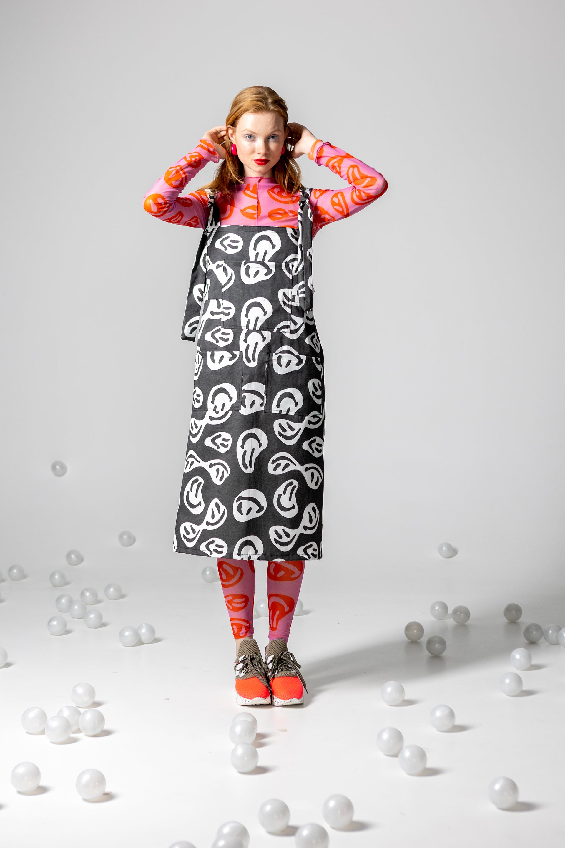 DANGAREES DRESS BOO- JUST SMILE BLACK AND WHITE