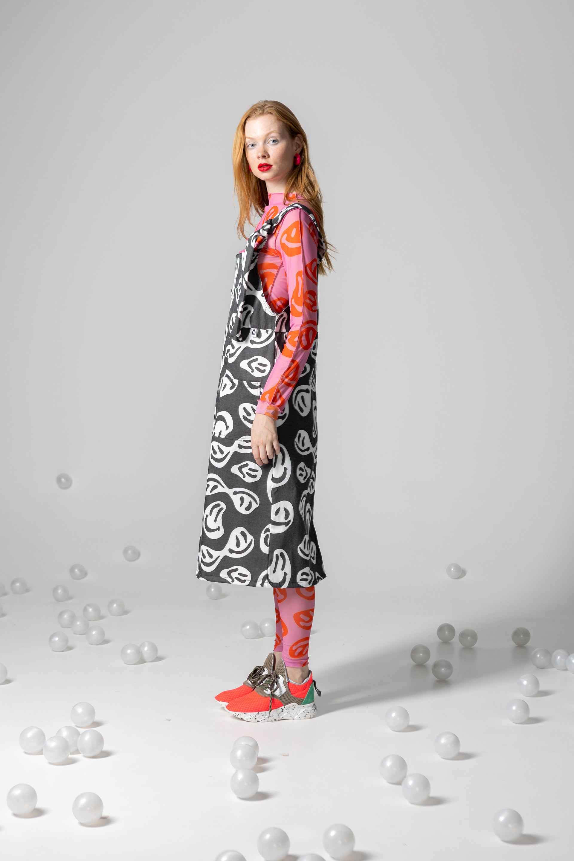 DANGAREES DRESS BOO- JUST SMILE BLACK AND WHITE