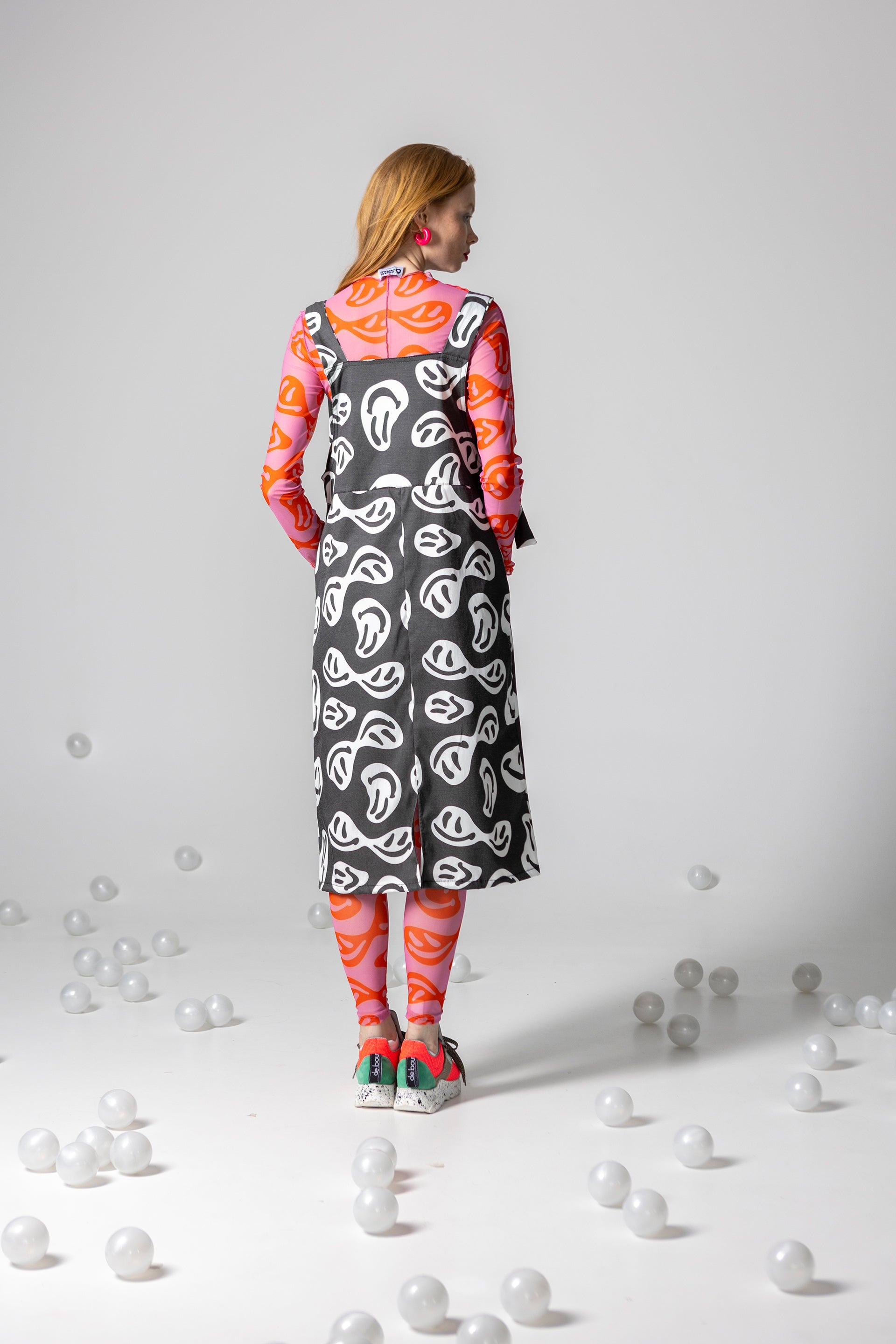 DANGAREES DRESS BOO- JUST SMILE BLACK AND WHITE