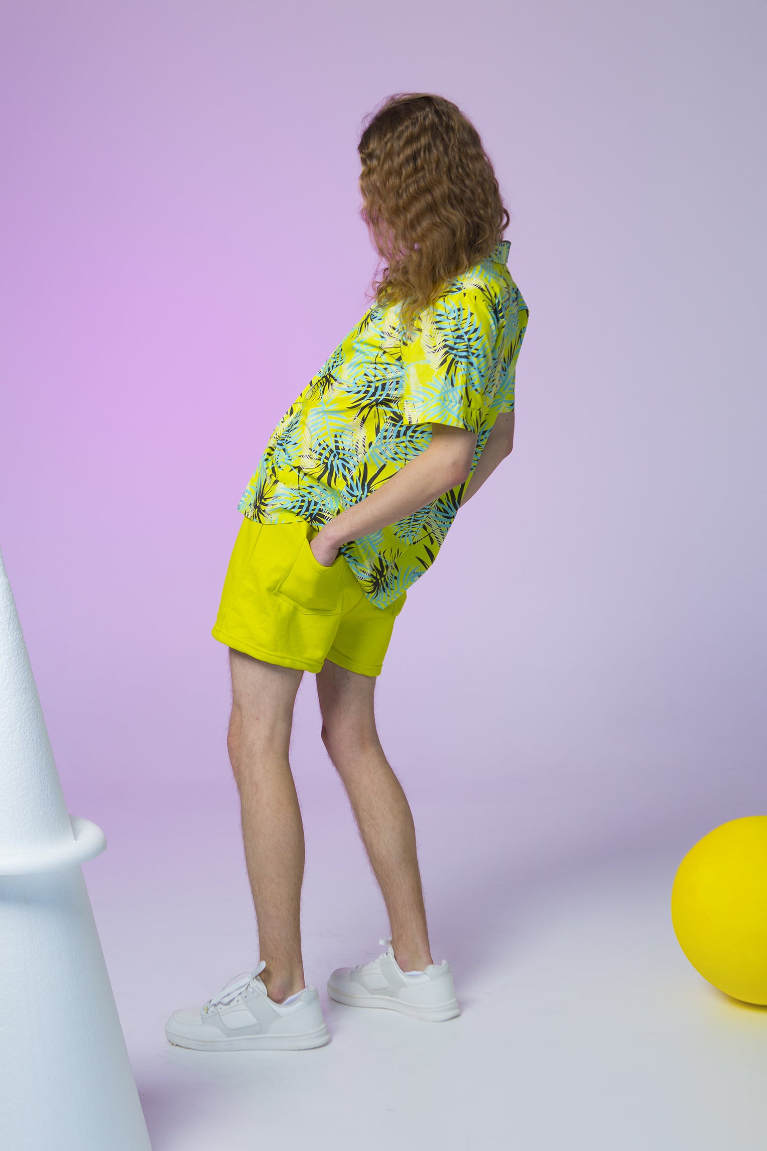 BOWLING SHIRT RICO-PALM TREE LEAVES LIME