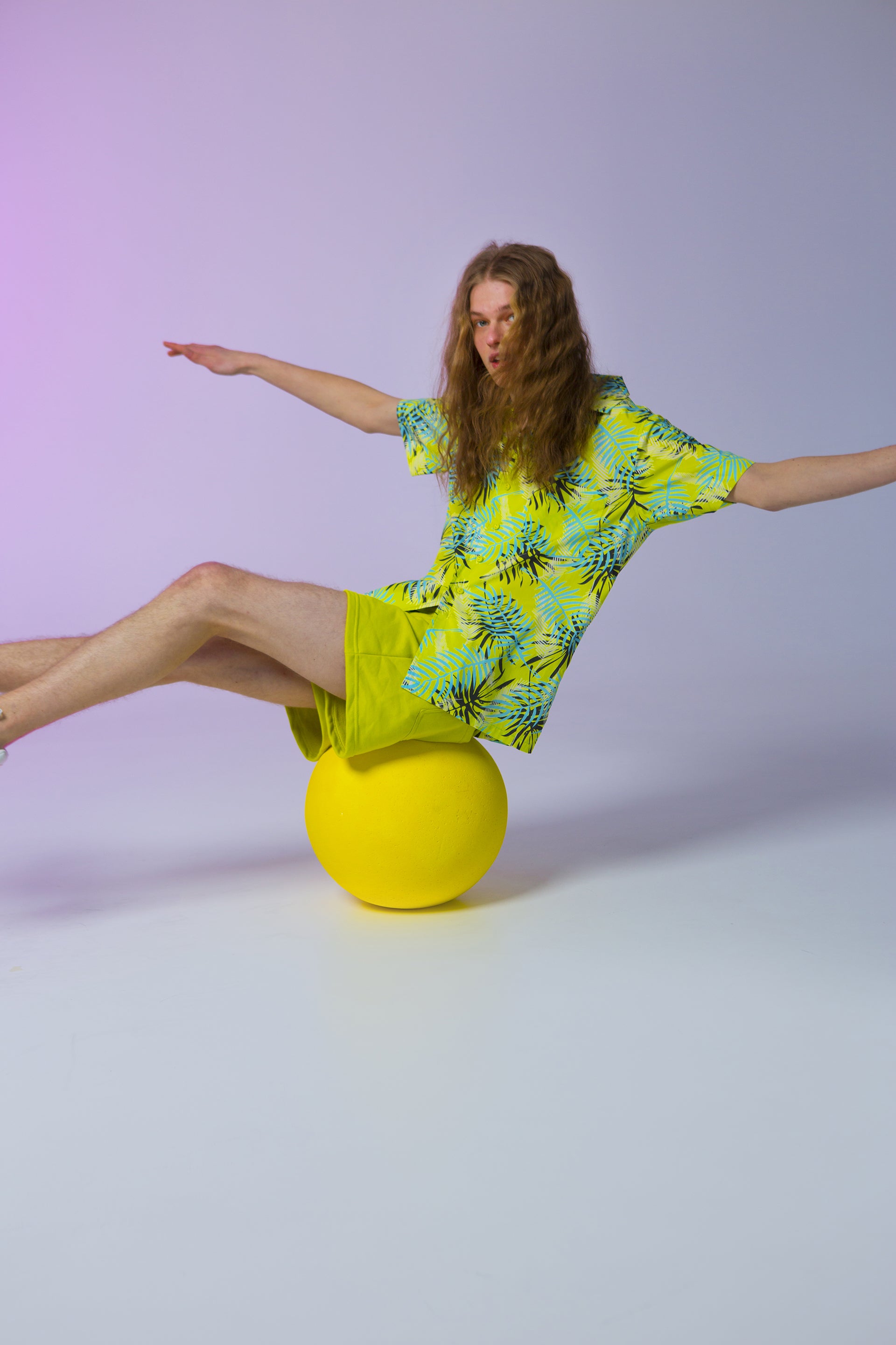 BOWLING SHIRT RICO-PALM TREE LEAVES LIME