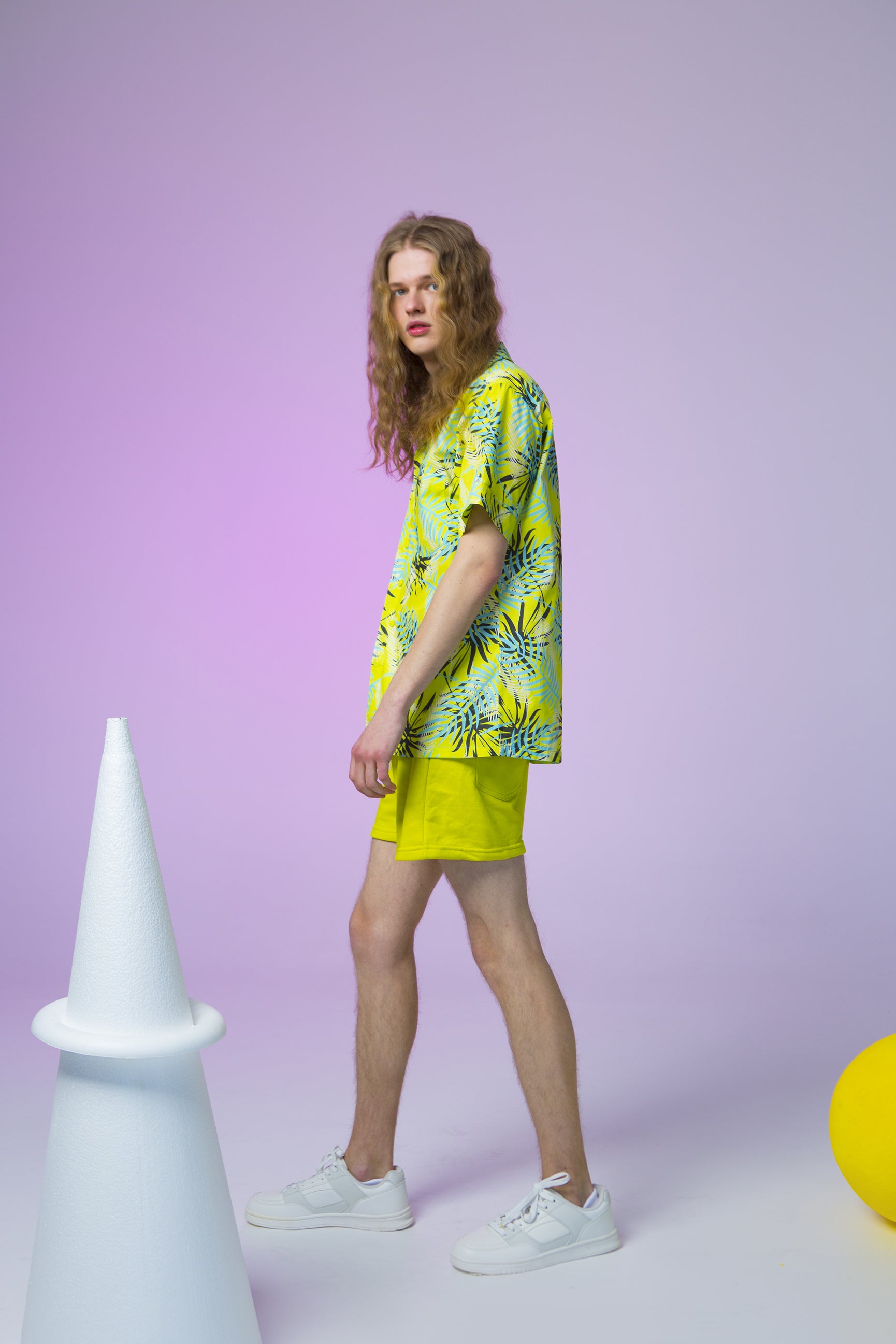 BOWLING SHIRT RICO-PALM TREE LEAVES LIME