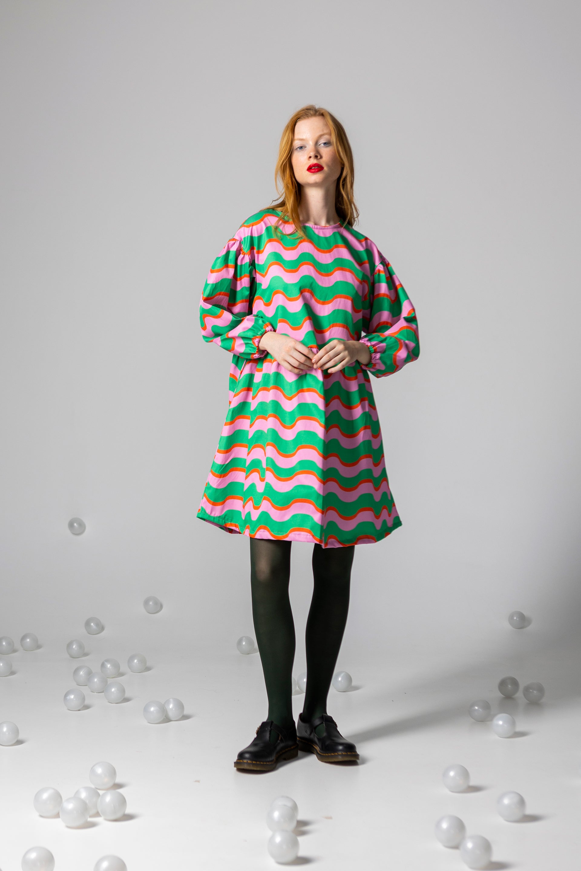 DRESS DAHLIA- HAPPY WAVES GREEN AND PINK