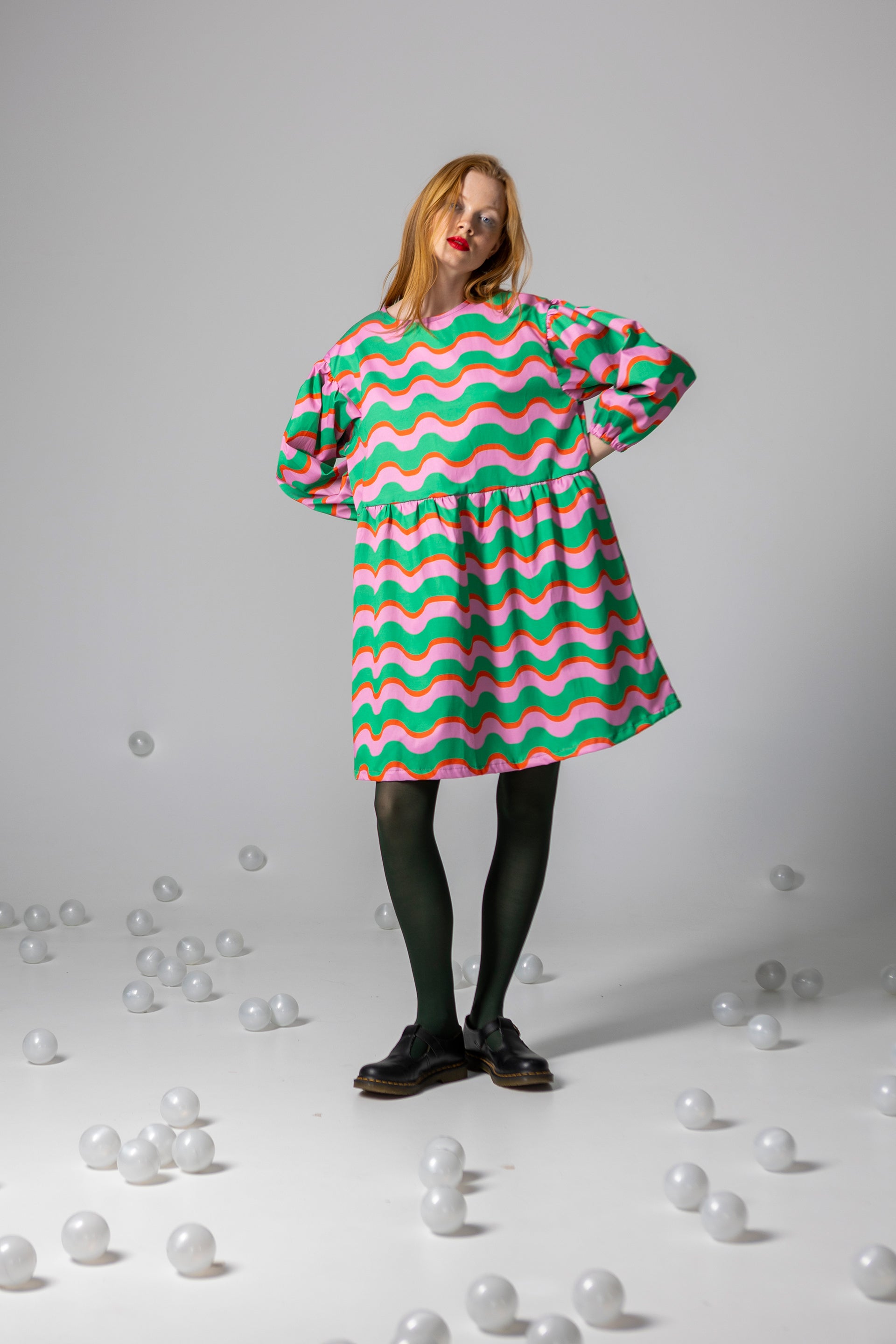 DRESS DAHLIA- HAPPY WAVES GREEN AND PINK