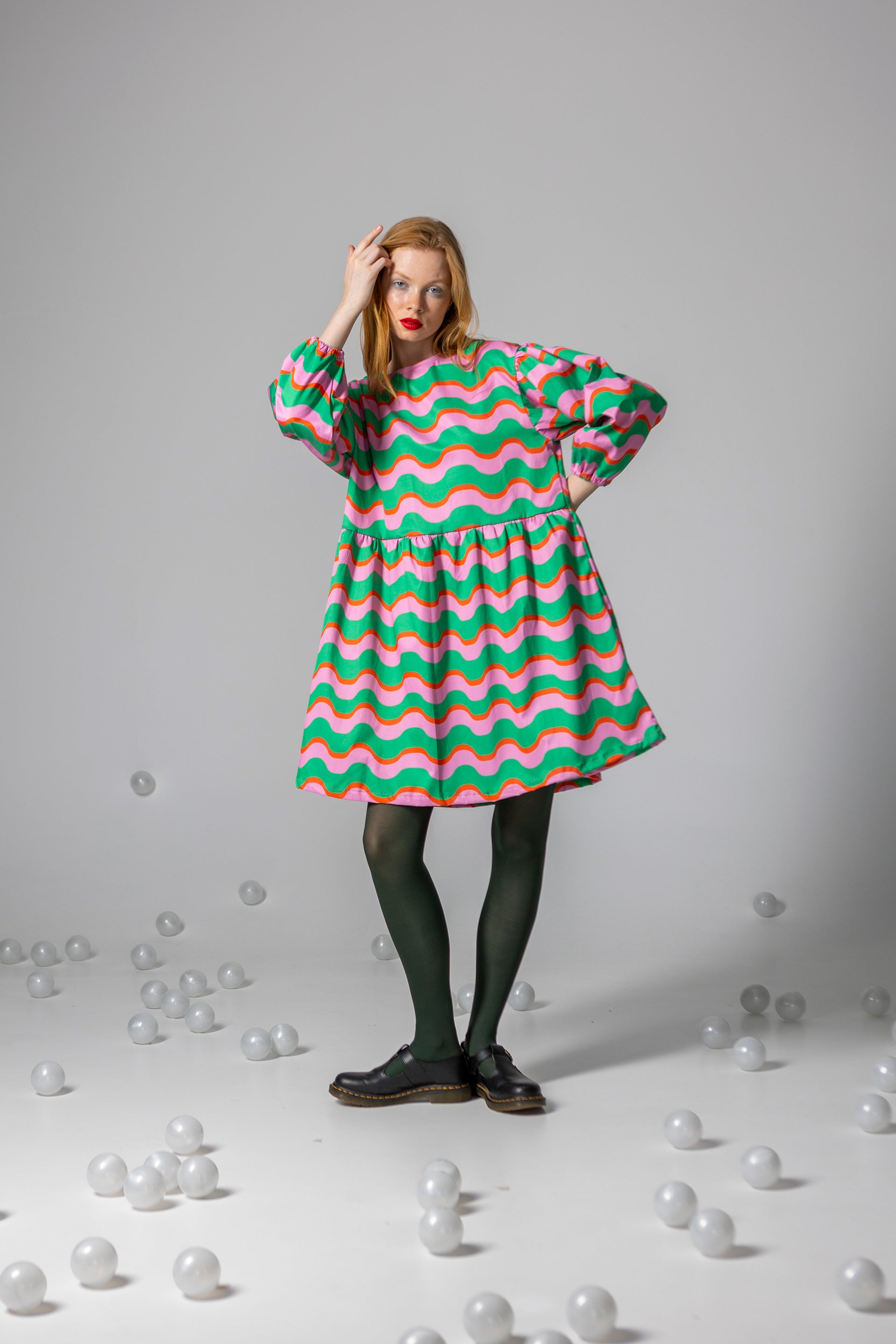 DRESS DAHLIA- HAPPY WAVES GREEN AND PINK
