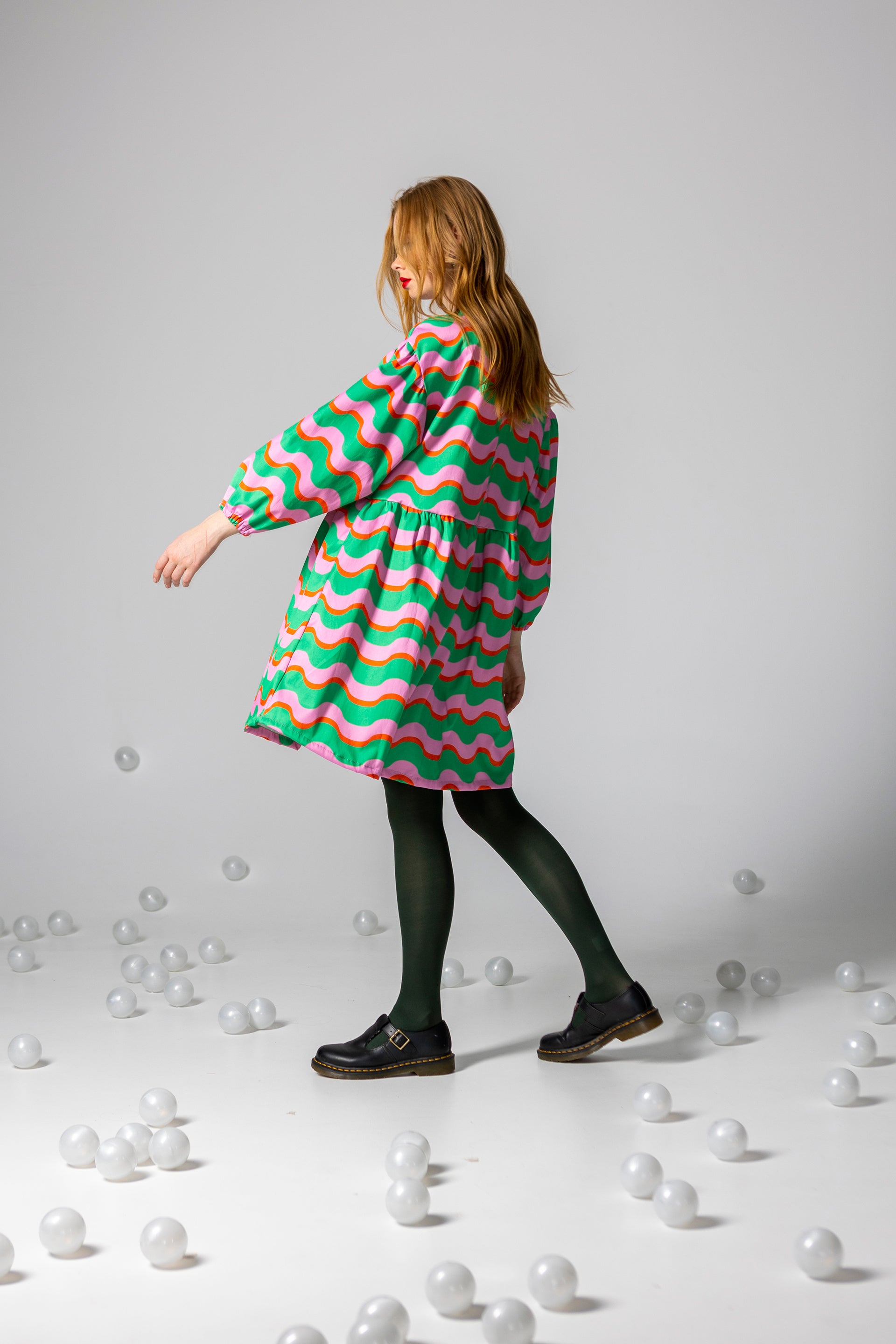 DRESS DAHLIA- HAPPY WAVES GREEN AND PINK