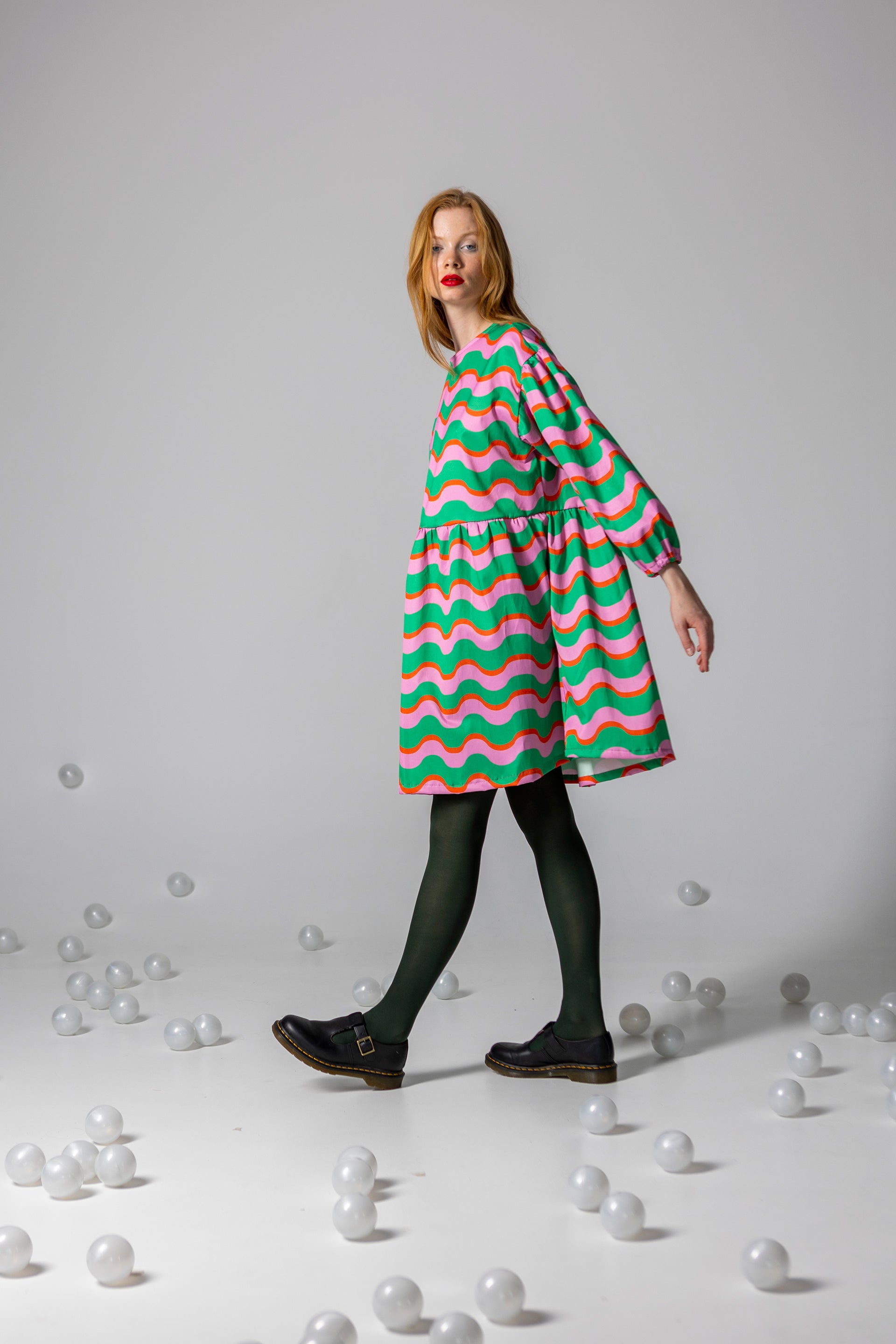 DRESS DAHLIA- HAPPY WAVES GREEN AND PINK