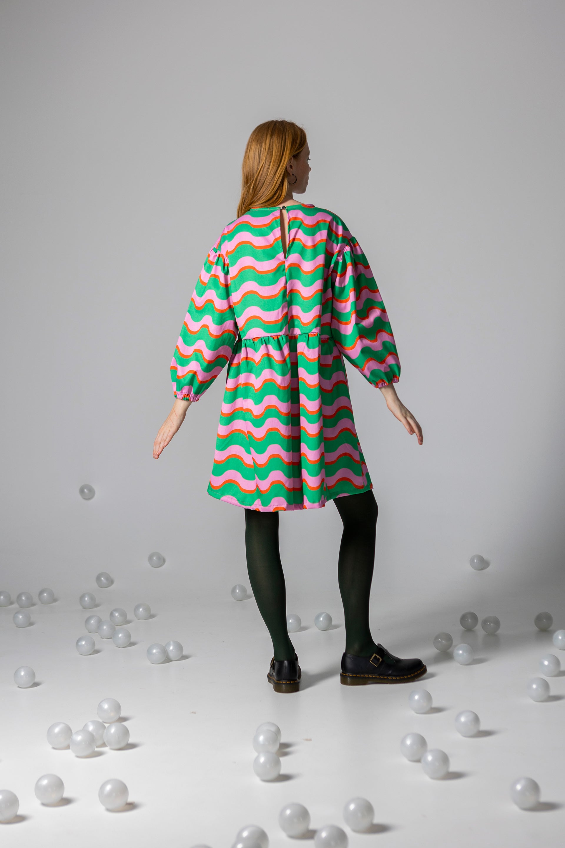 DRESS DAHLIA- HAPPY WAVES GREEN AND PINK