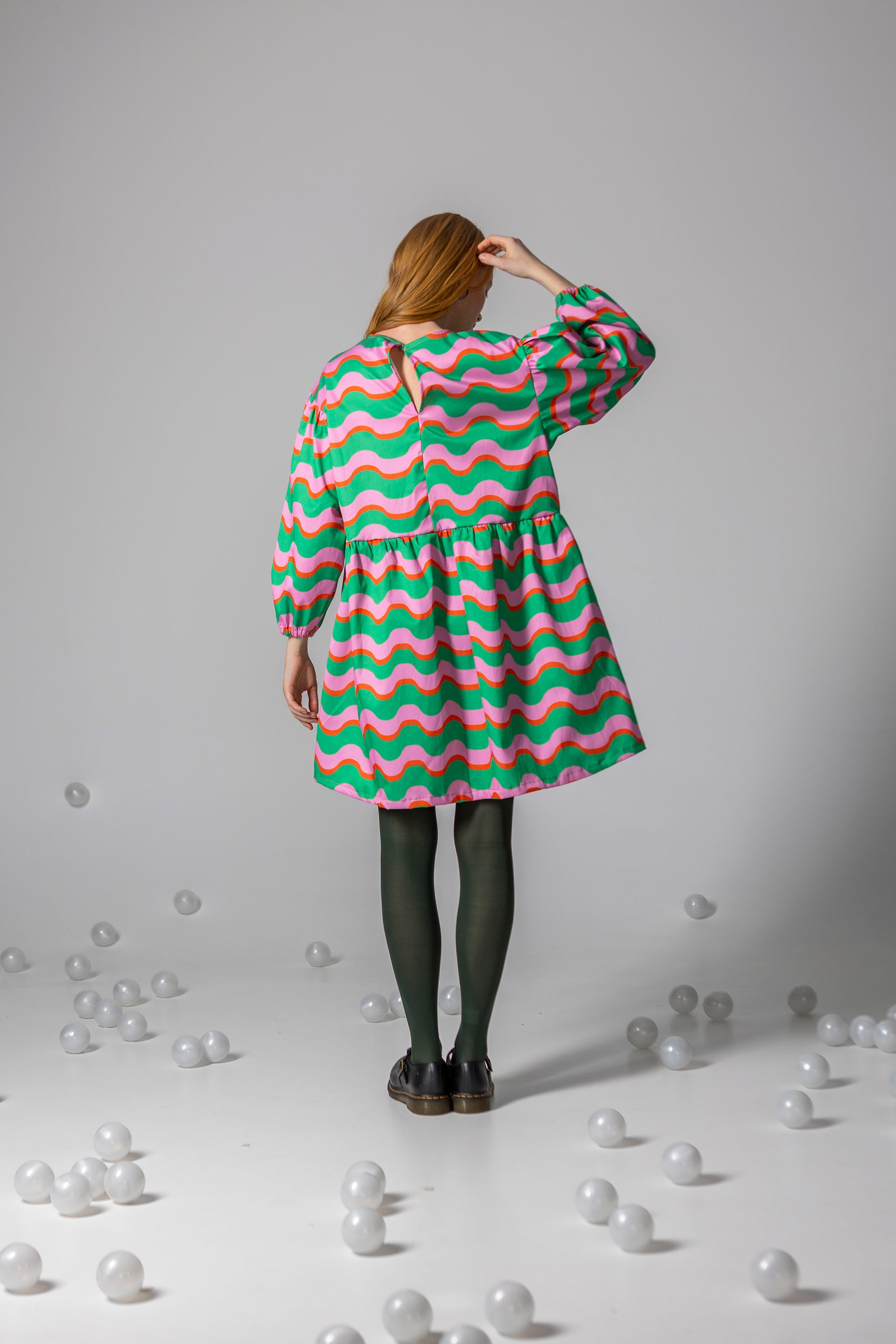 DRESS DAHLIA- HAPPY WAVES GREEN AND PINK
