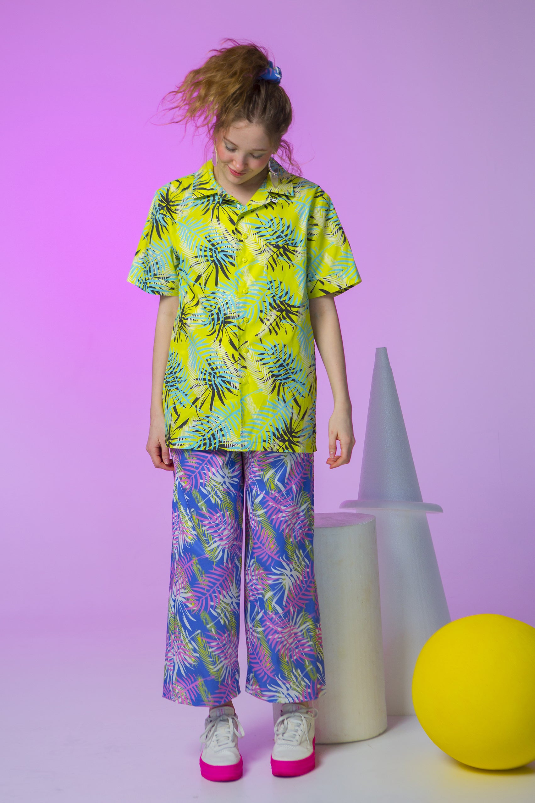 BOWLING SHIRT RICO-PALM TREE LEAVES LIME