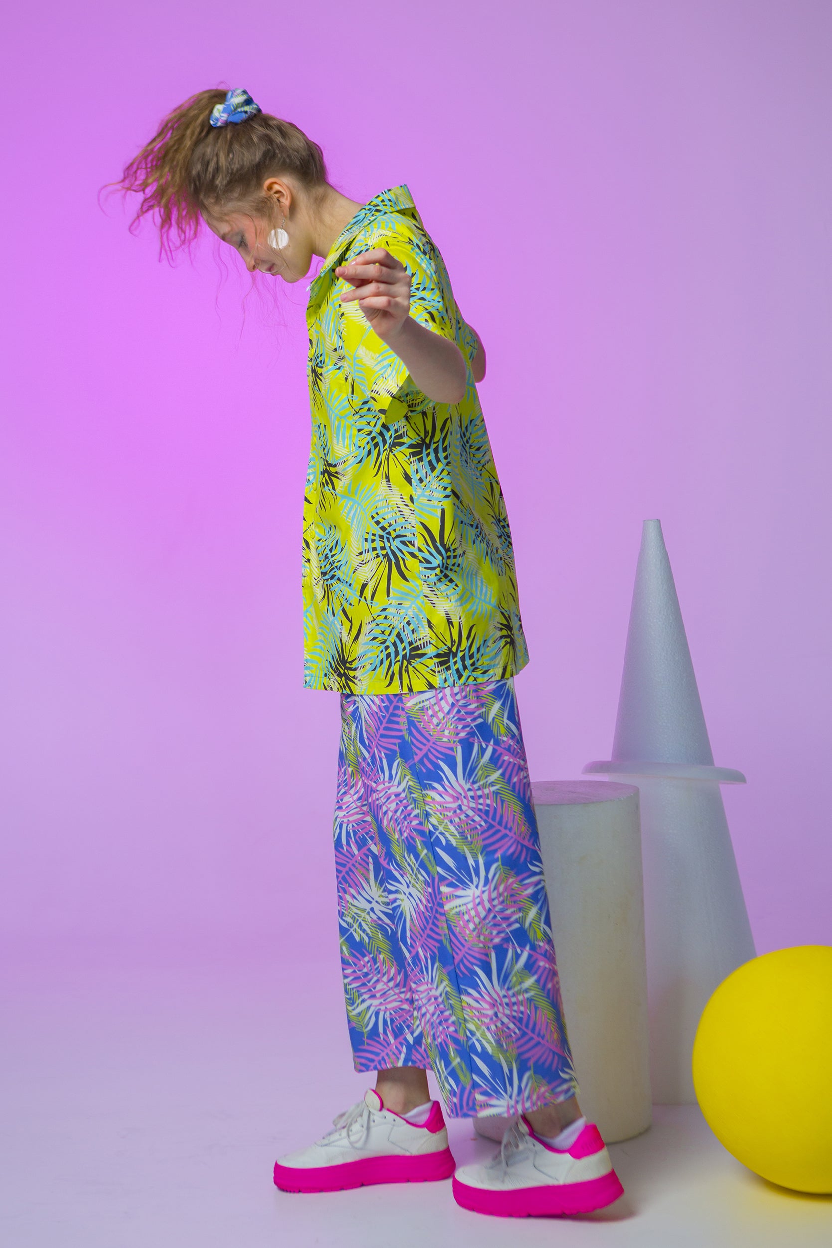 BOWLING SHIRT RICO-PALM TREE LEAVES LIME