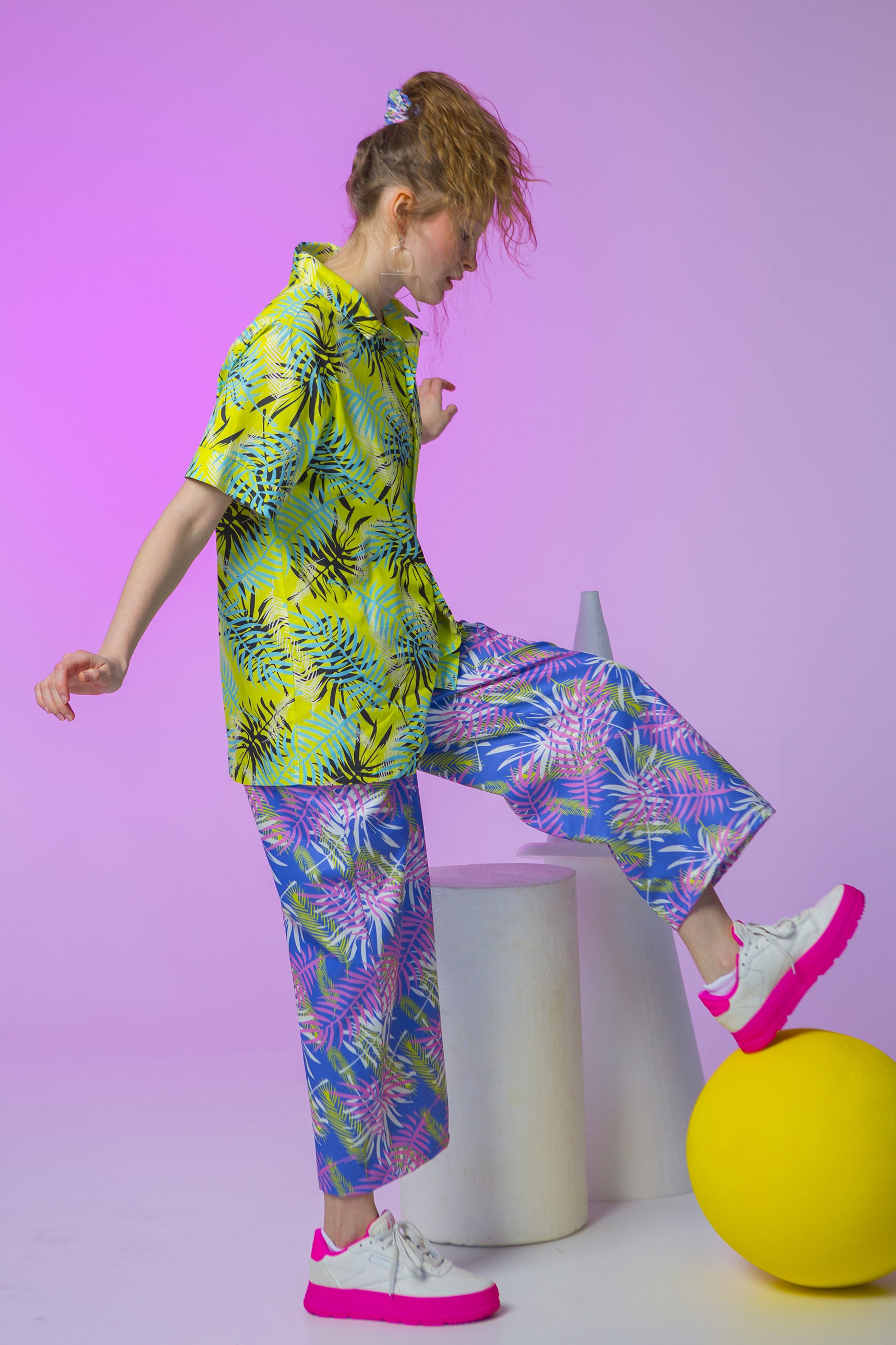 BOWLING SHIRT RICO-PALM TREE LEAVES LIME