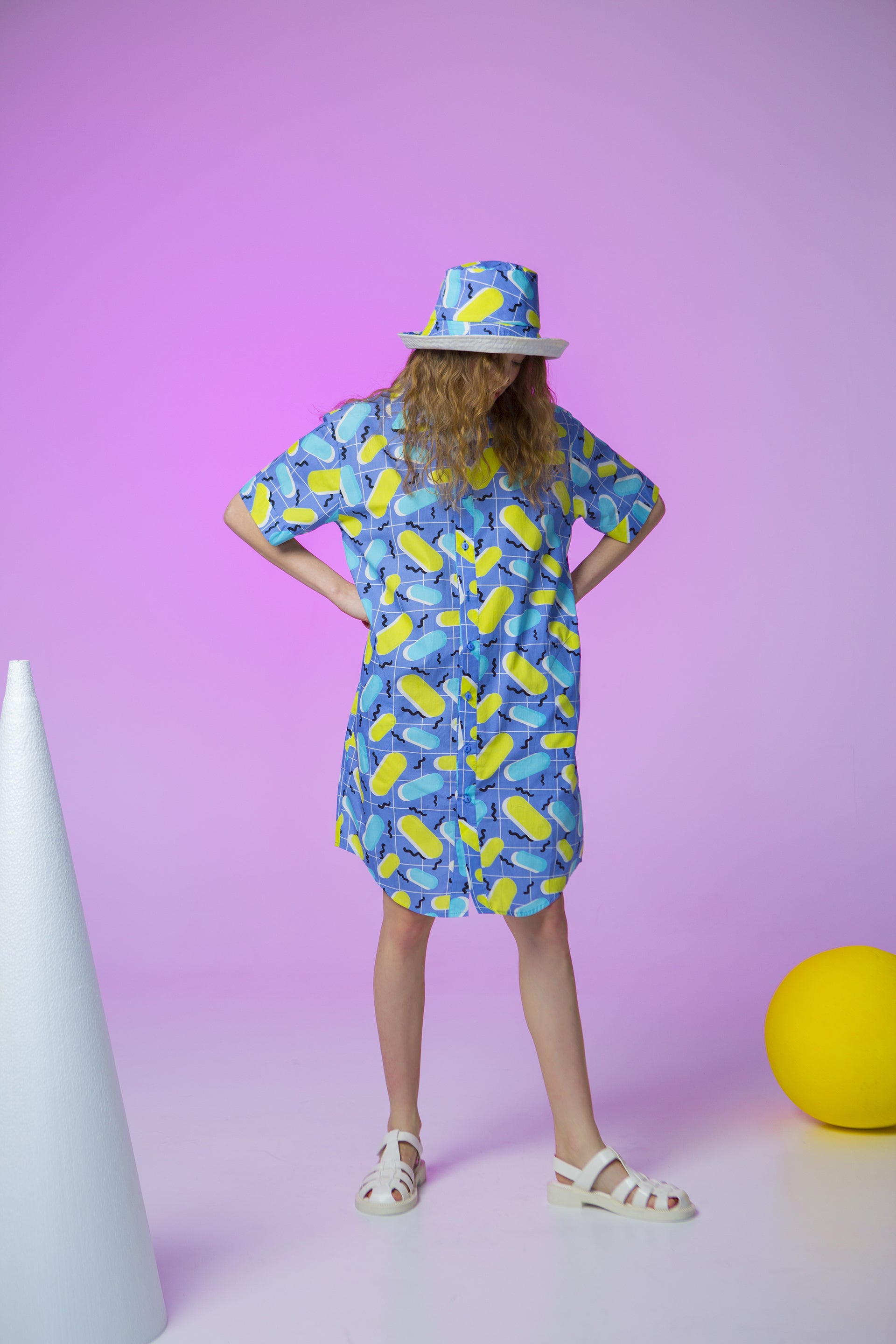 KOWALSKI SHIRT DRESS-HAPPY PILLS BLUE