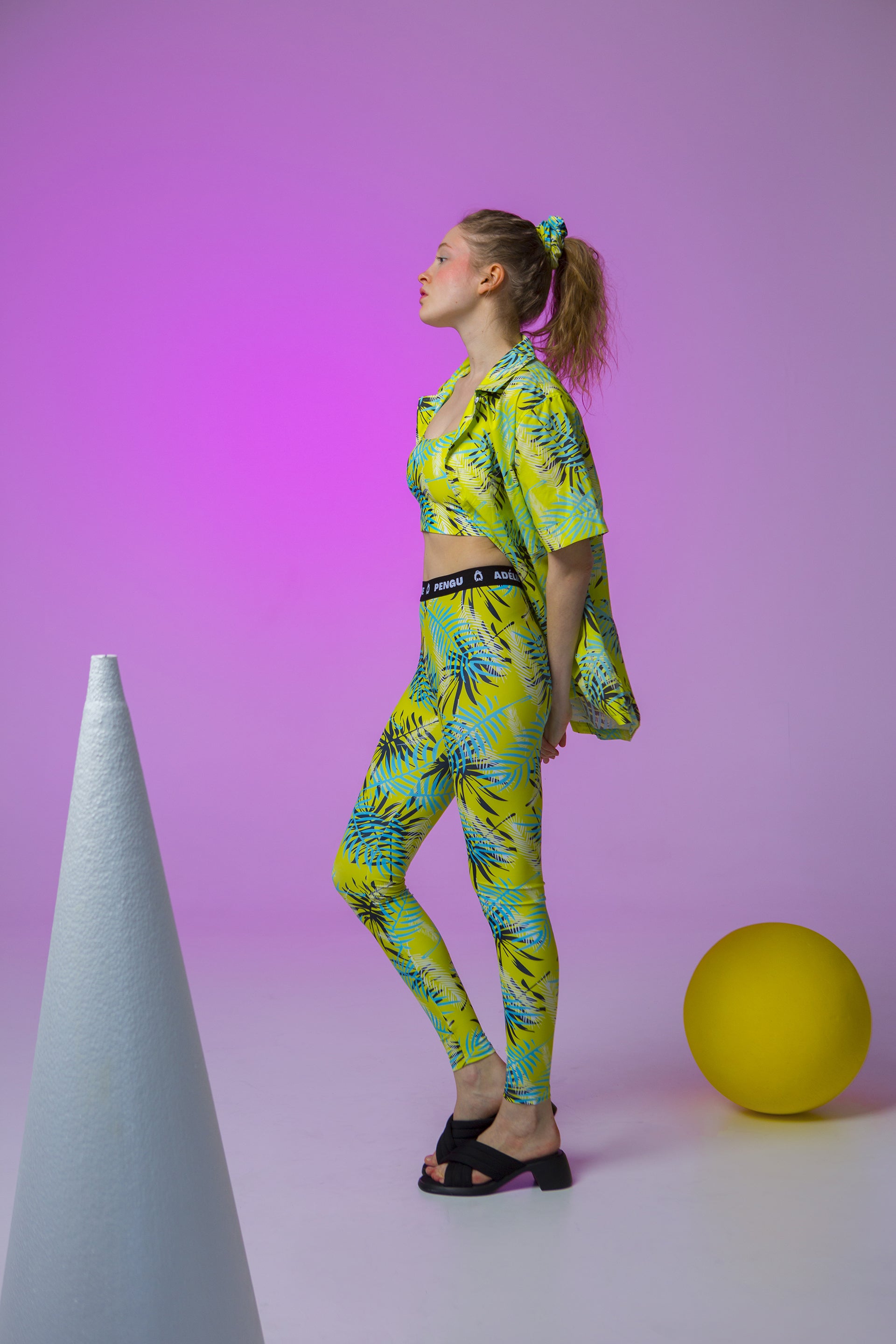 LEGGINGS GLORIA- PALM TREE LEAVES LIME