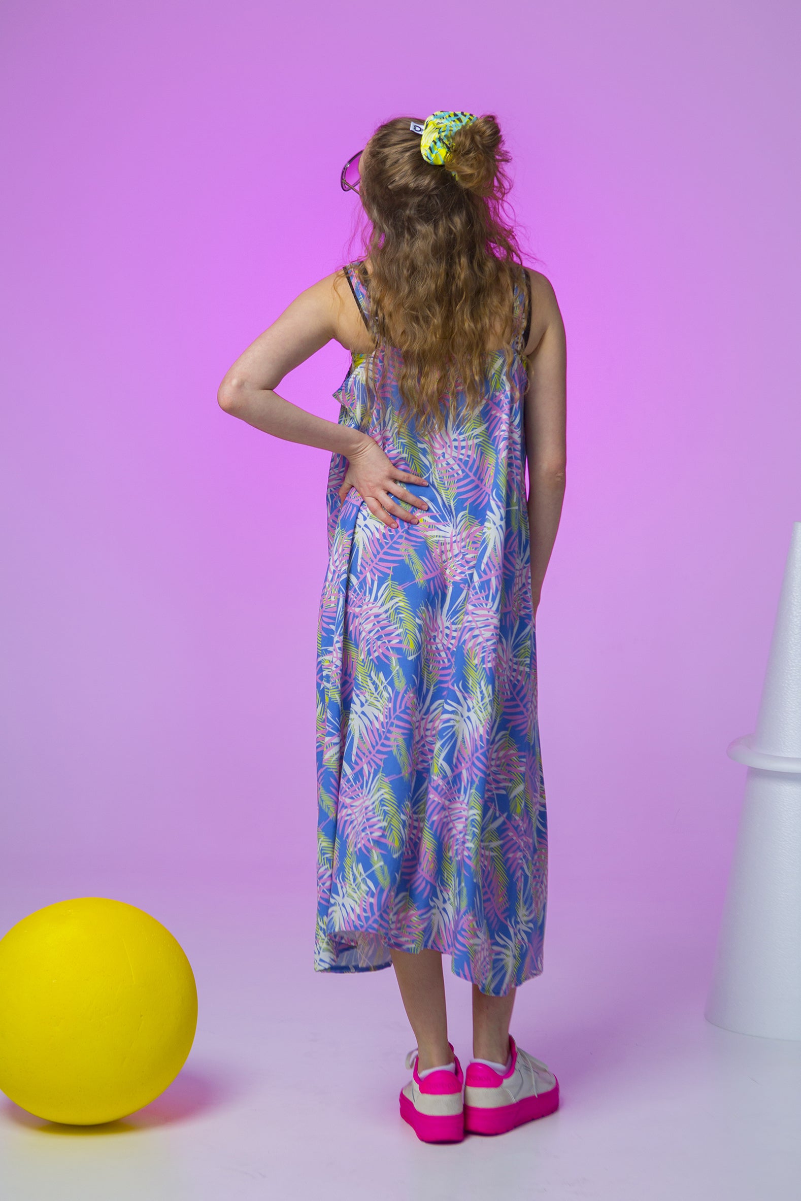 SLIP DRESS MATILDA- PALM TREE LEAVES BLUE