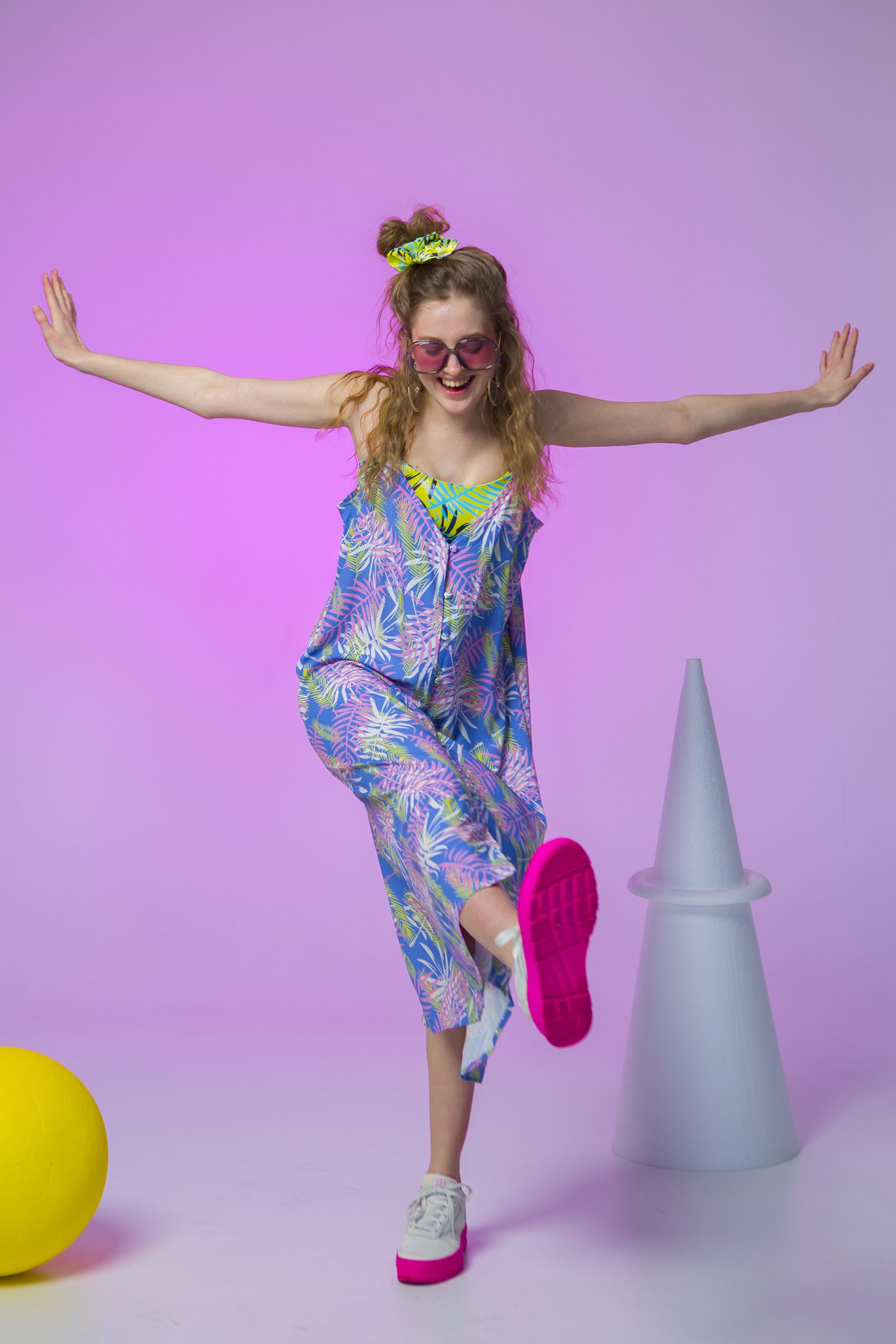 SLIP DRESS MATILDA- PALM TREE LEAVES BLUE