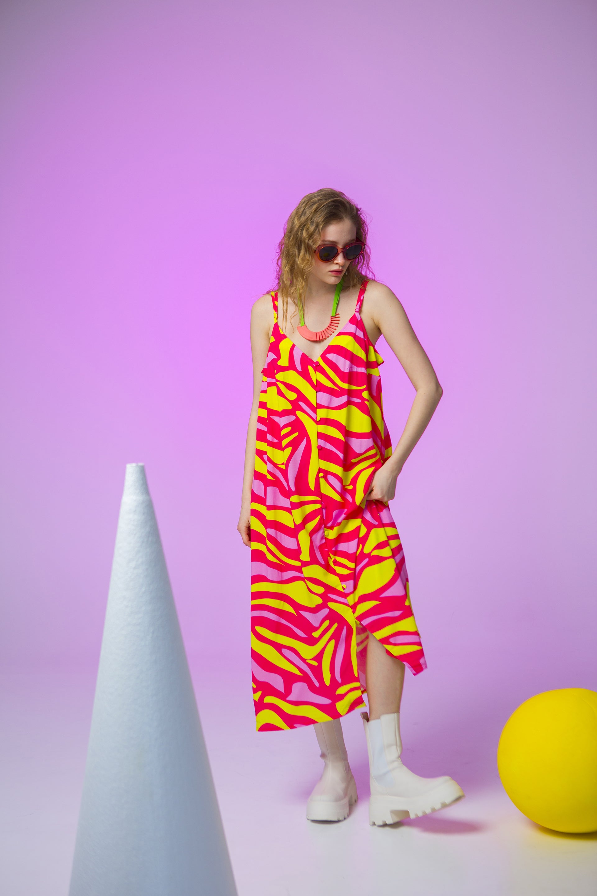 SLIP DRESS MATILDA- TIGER PINK & LIME