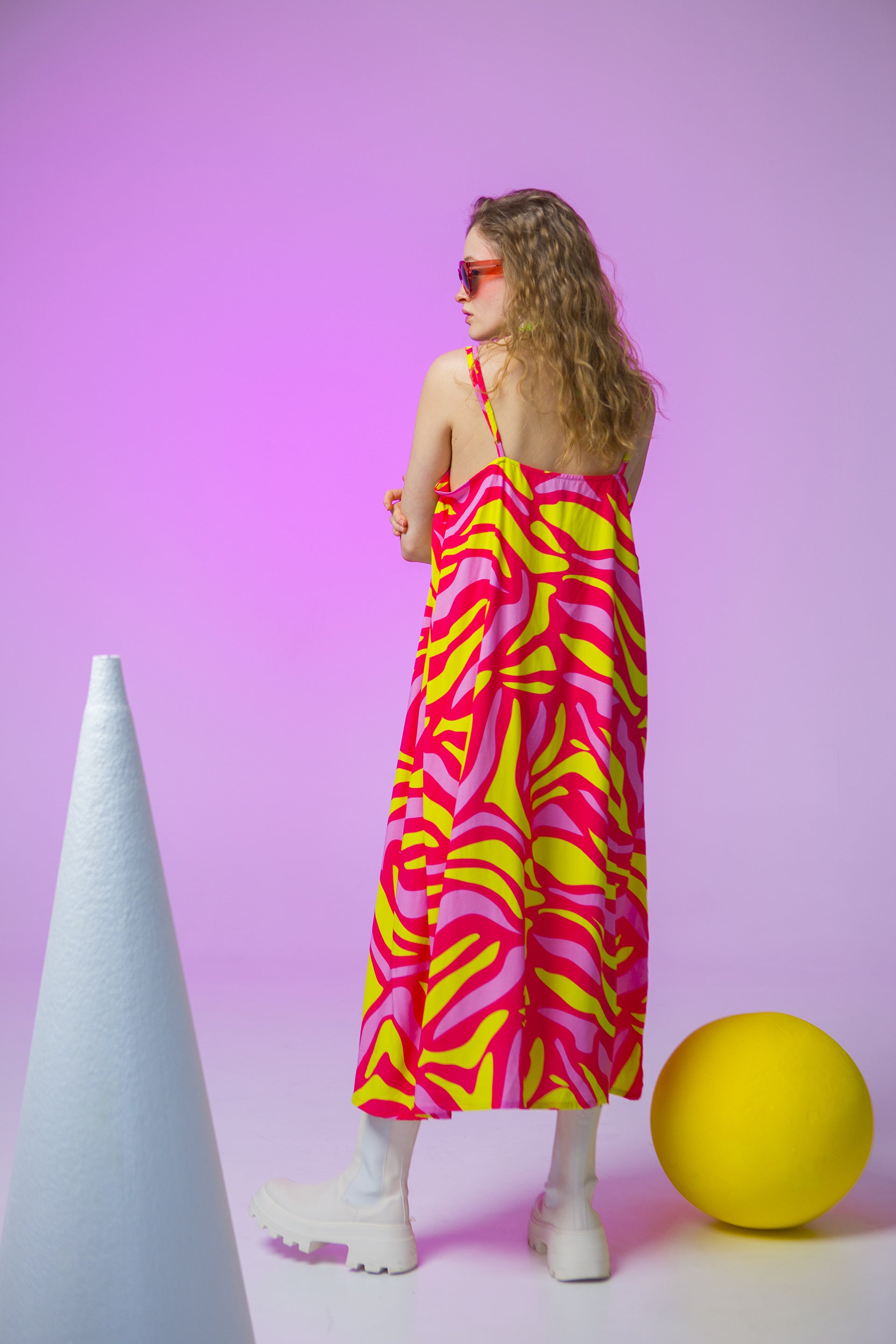 SLIP DRESS MATILDA- TIGER PINK & LIME